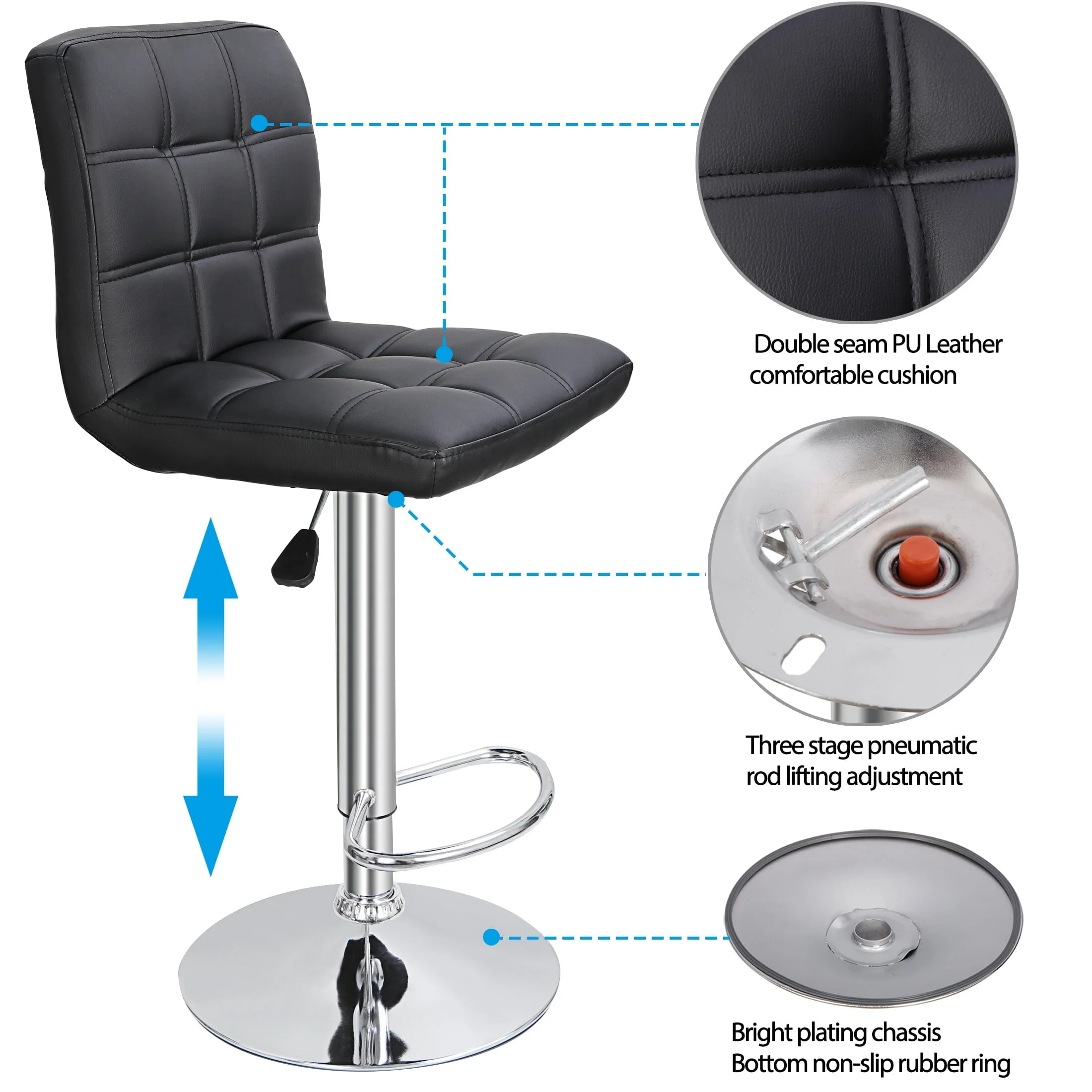 Height Adjustable Home Bar Stool Set 360 Degree Swivel, Set of 2(2) Image 4