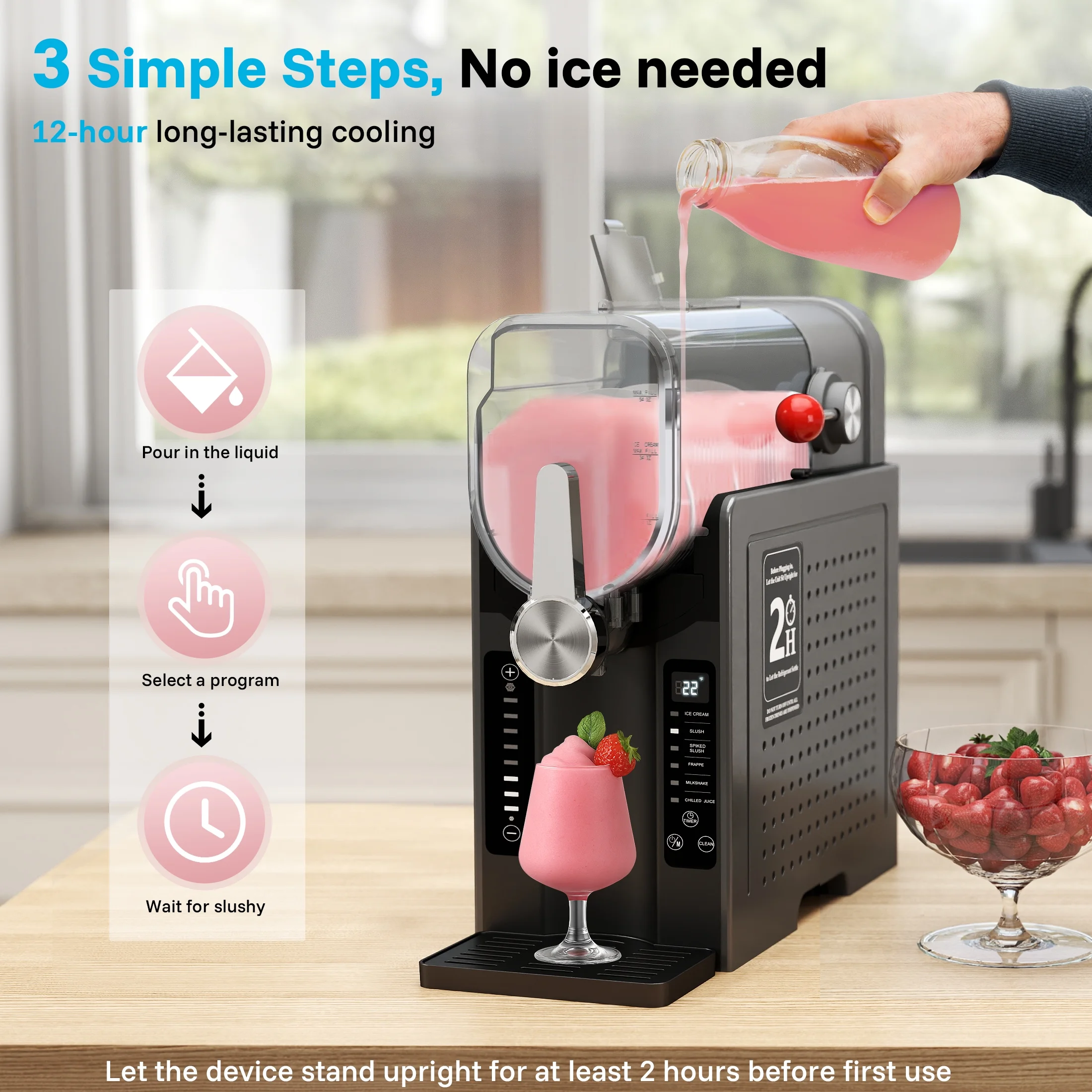 Flamemore Slushie Machine for Home with Self - Cleaning, No Ice Needed, 6 Preset Settings Frozen Drink Maker, 12h Delay Start, 200w