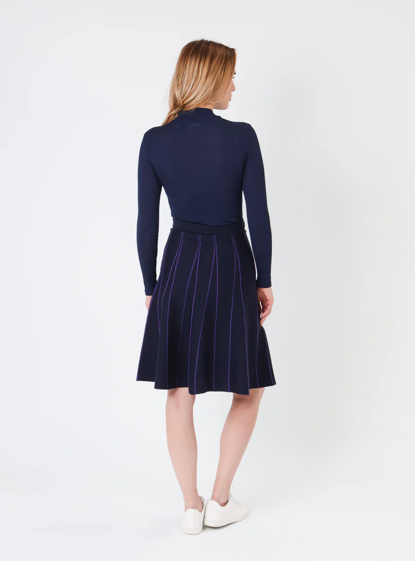 Jupe plissée femme en laine bleu marine