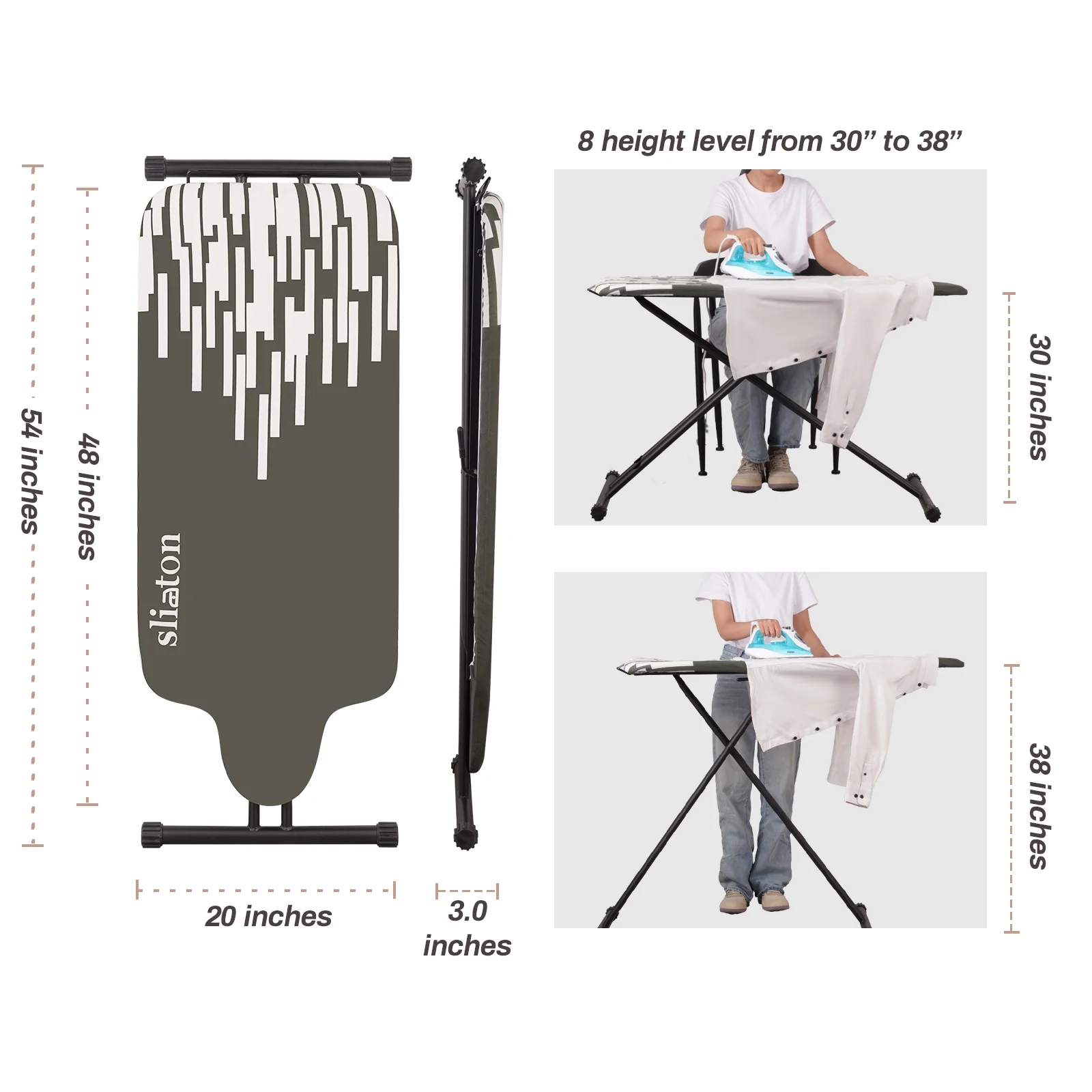 Slieton Extra Large Ironing Board with Hang Rail, 20-Inch Wide(L/Slieton Gray) - Image 7
