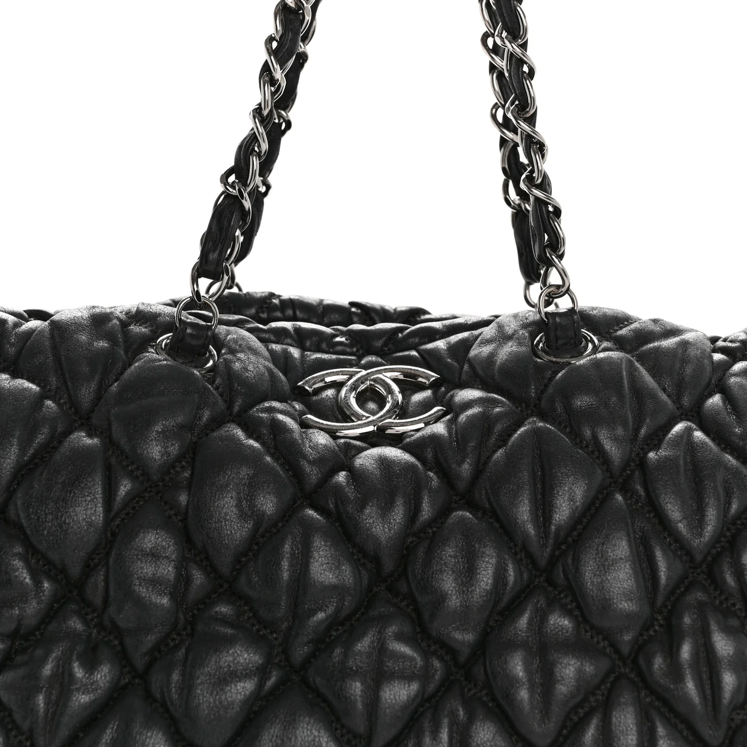 Calfskin Bubble Quilt Bowler Black
