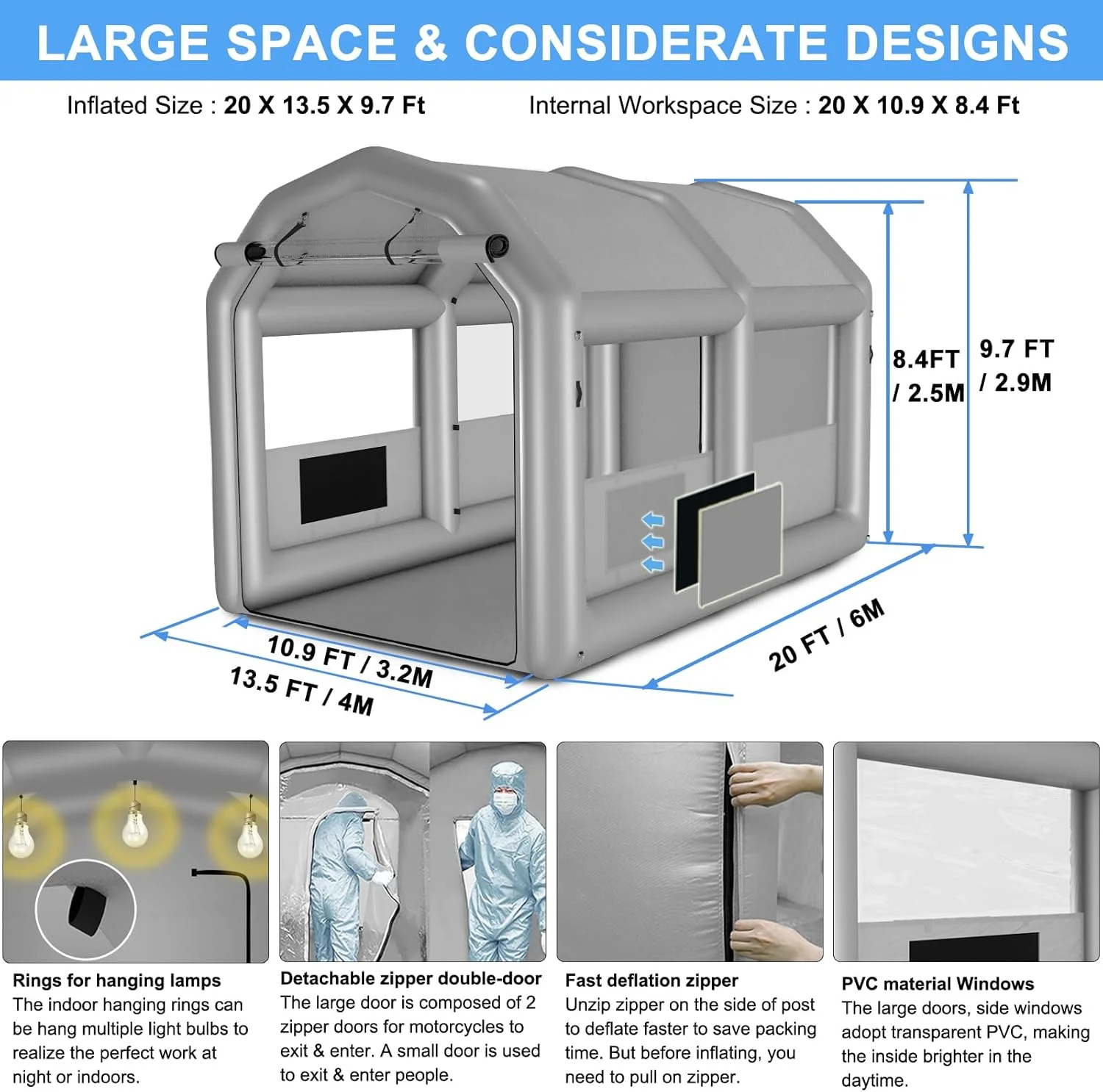 Inflatable Paint Booth, Inflatable Spray Booth Tent, Car Paint Tent Air Filter System, 20X13.5X9.7Ft - Image 5