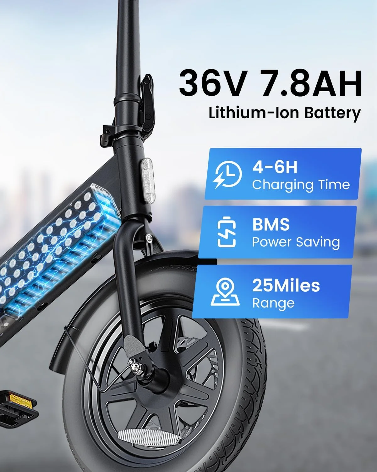 14" Folding Electric Bike for Adults Teens, 500W Peak Motor 36V/7.8AH Battery, Commuter City Ebike, UL2849 - Image 6