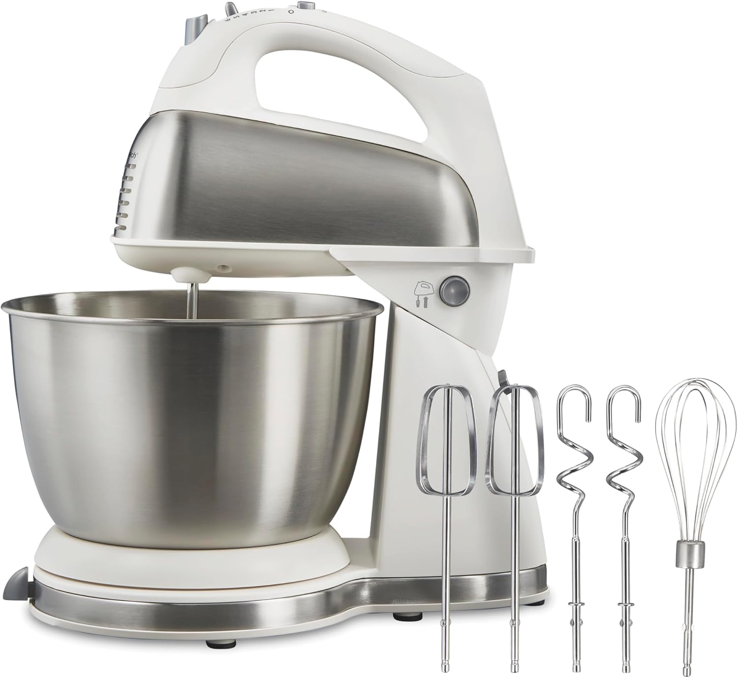 Hamilton Beach Classic Stand and Hand Mixer, 4 Quarts, 6 Speeds with QuickBurst, Bowl Rest, 290 Watts Peak Power, Black and Stainless