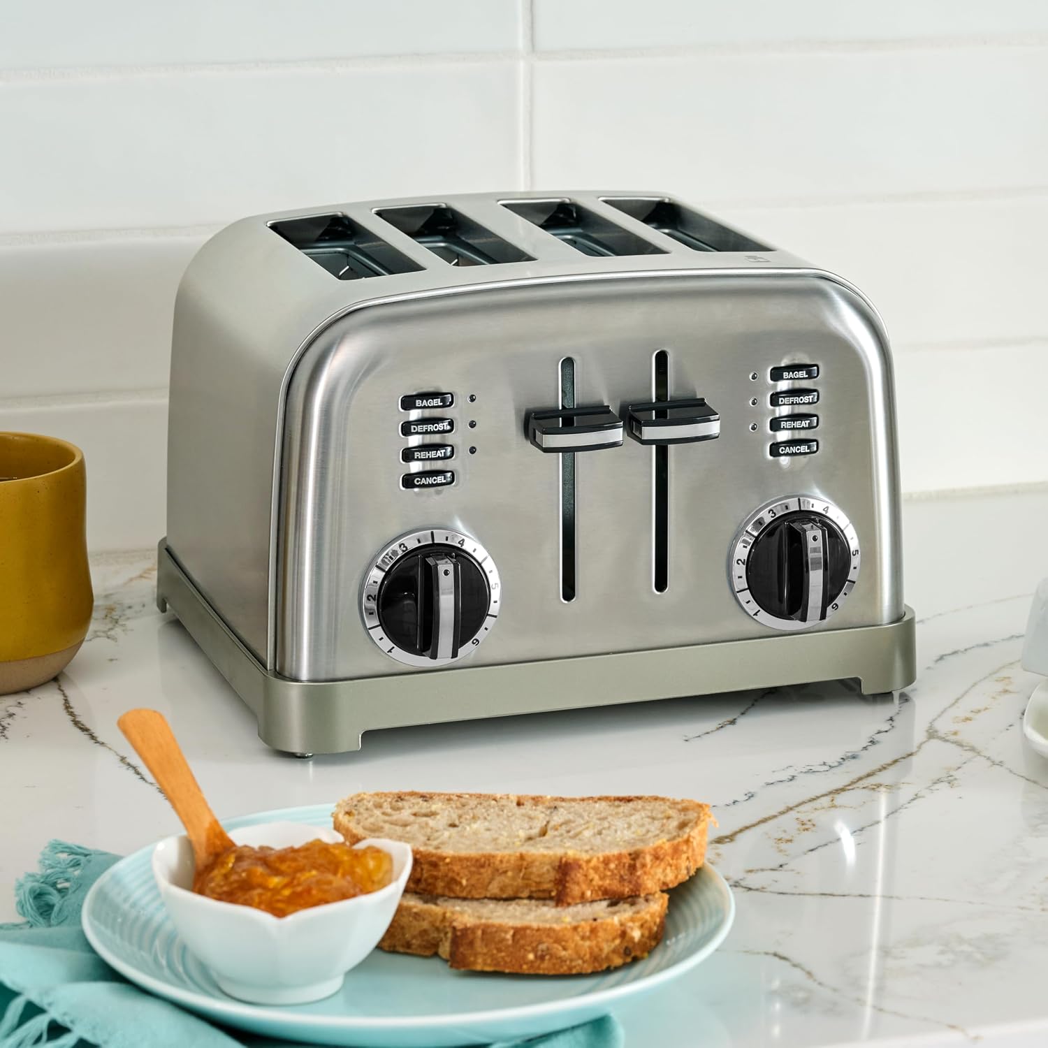 Cuisinart Toaster, Extra-Wide Slots, Stainless Steel, 4-Slice| Bagel, pastry & bread toaster with defrost/reheat functions, 6-setting browning dials & a slide-out crumb tray, CPT-180P1