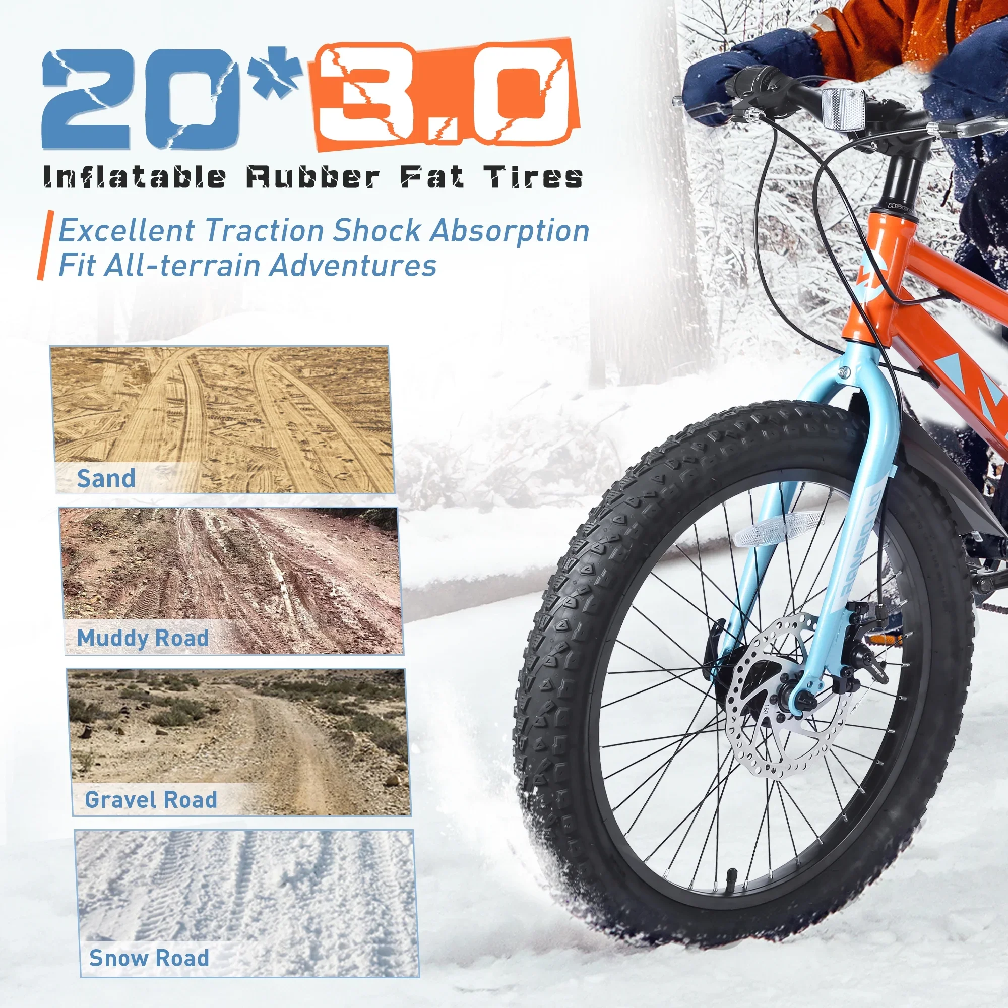 Ambifirner Newest Bike Fat Tire Mountain Bike with 20 Inch Wheels, 21 Speed with High Carbon Steel