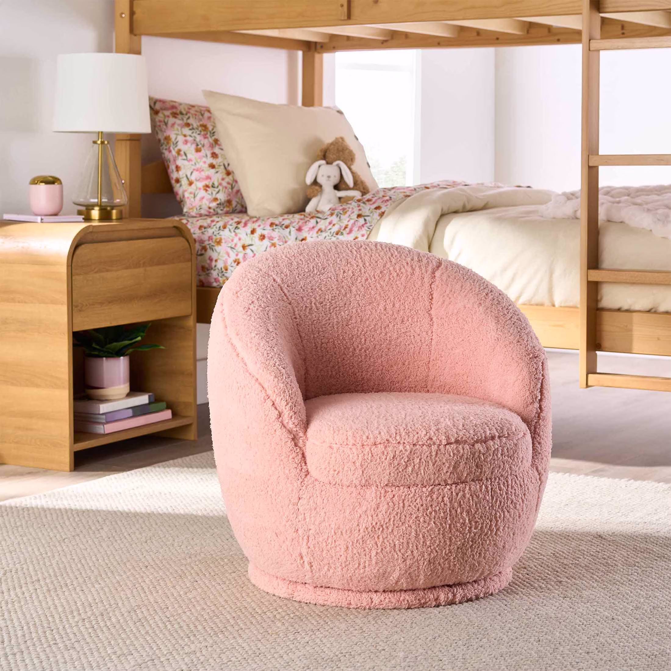 Mira Kids Swivel Chair, Cream Faux Shearling(Cream) - Image 3