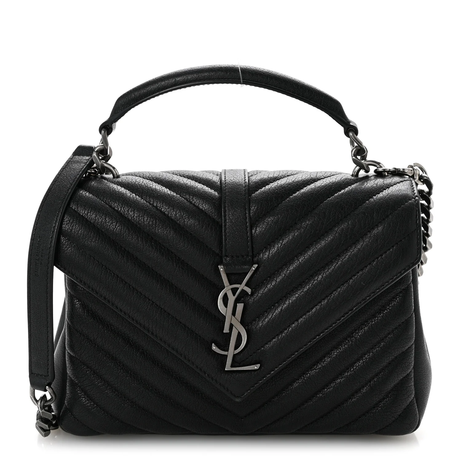 Sheepskin Matelasse Chevron Monogram Medium College Bag Black