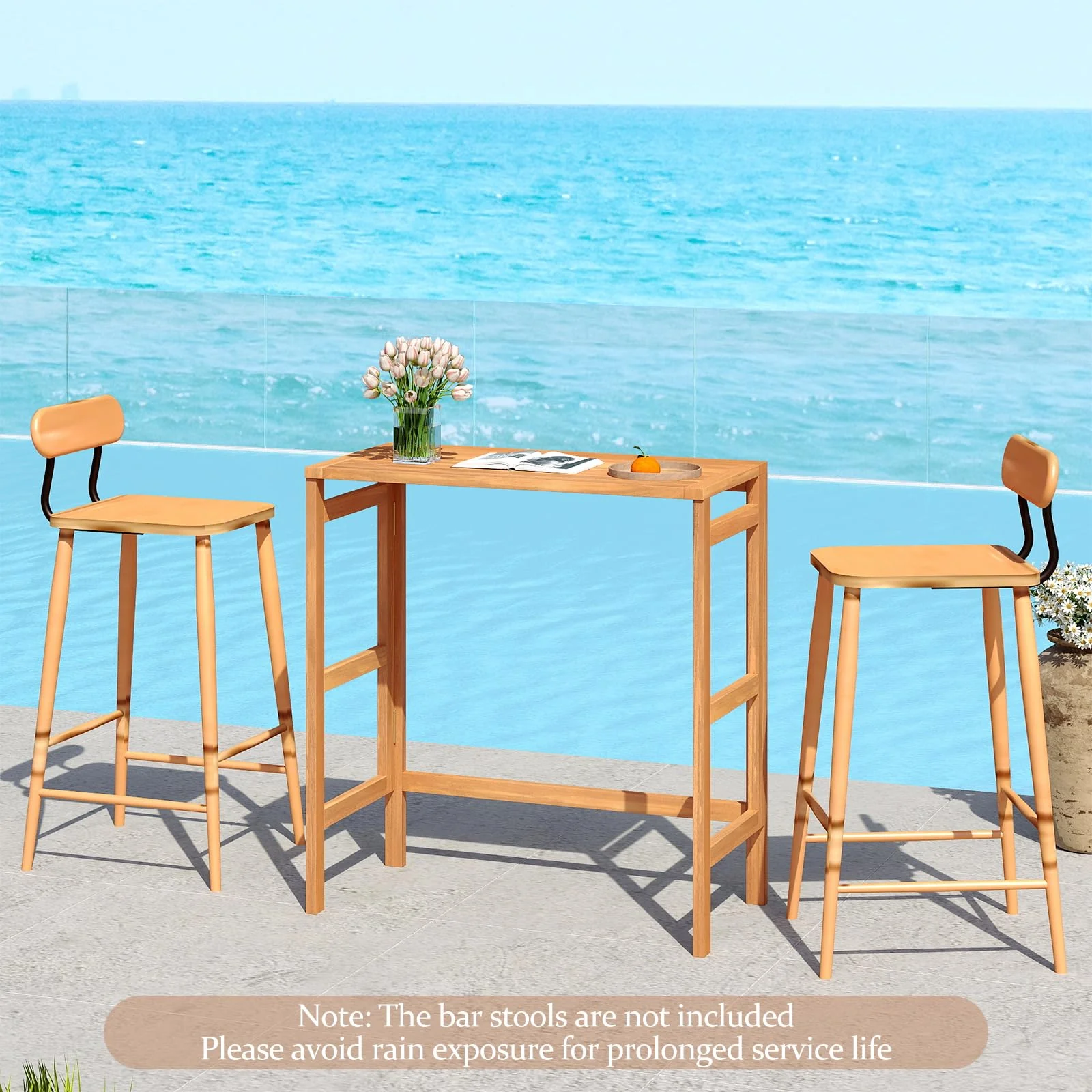 Tangkula Patio Rectangle Counter Height Pub Table with Slatted Tabletop
