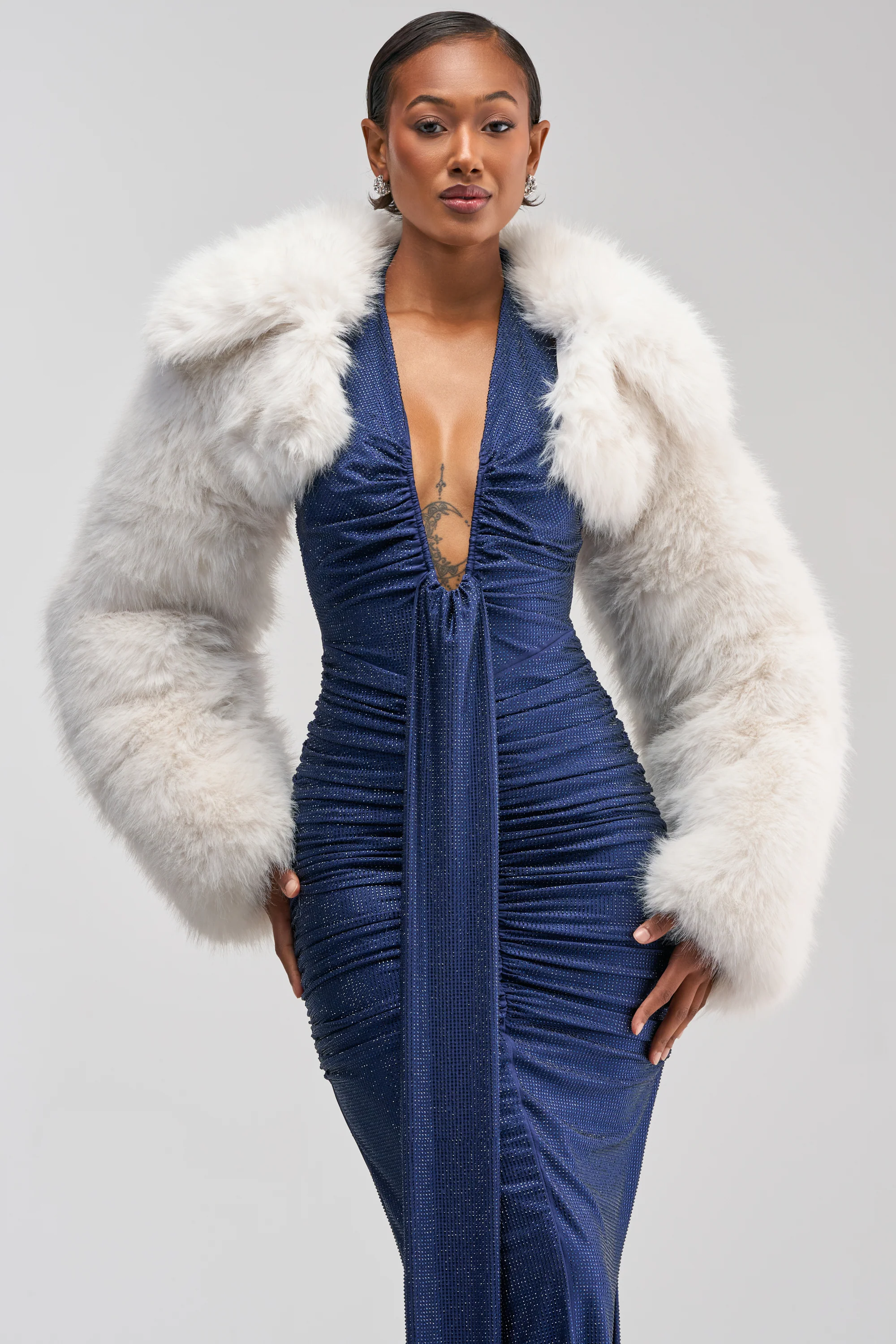 LEILA ULTRA CROP FAUX FUR IN IVORY - Akira Store