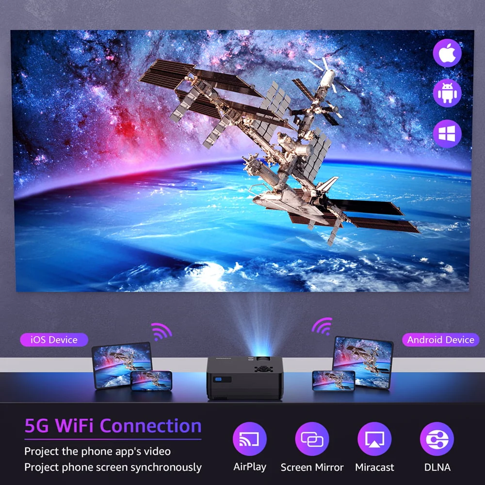 ROCONIA 5G WiFi Bluetooth Native 1080P Projector, 13000LM Full HD Movie Projector, LCD Technology 300" Display Support 4k Home Theater,(Projector Screen Included) - Image 4