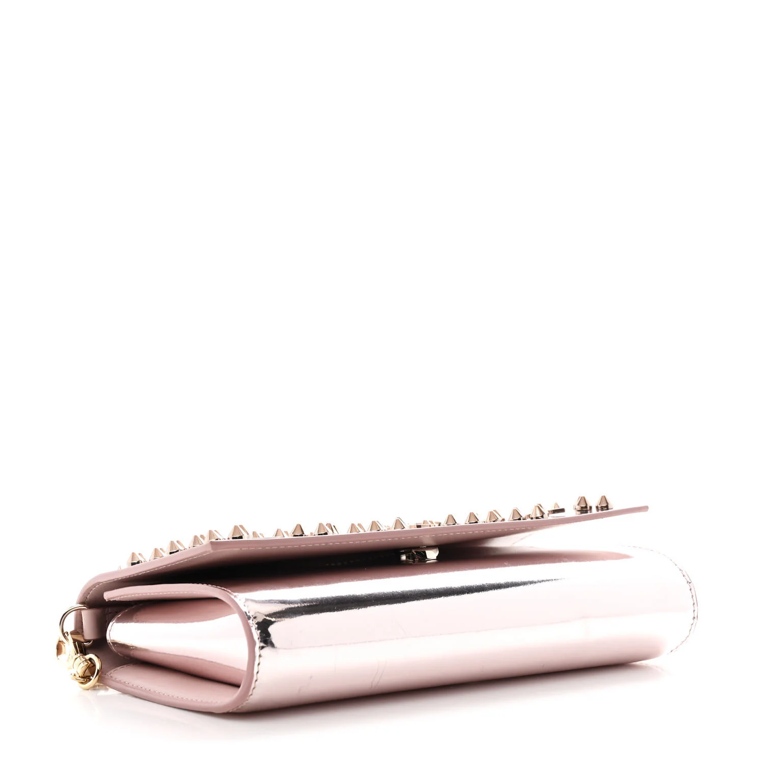 Metallic Patent Calfskin Spikes Loubinthesky Paloma Clutch Pink