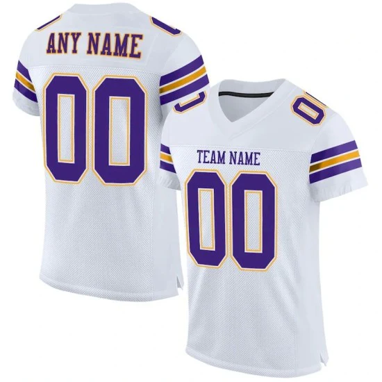 Custom White Purple-Gold Mesh Jersey