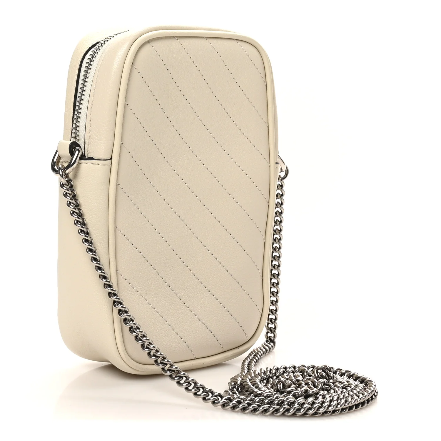 Sakai Be Green Calfskin Diagonal Stitched Mini Blondie Vertical Shoulder Bag Mystic White
