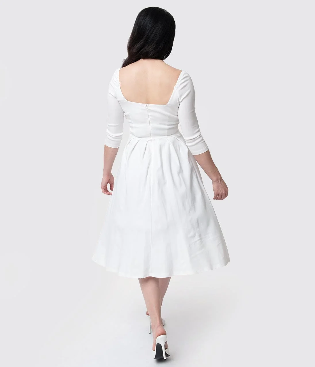 Unique Vintage 1950s Style Ivory Bengaline Sweetheart Lamar Swing Dress