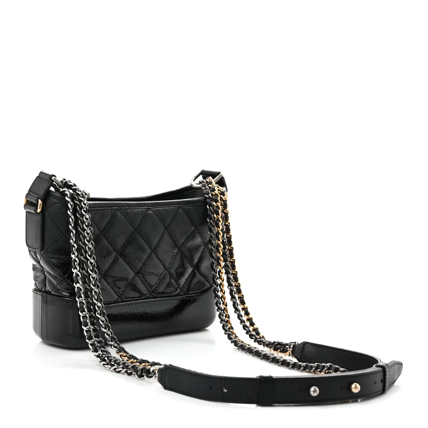 Patent Goatskin Quilted Small Gabrielle Hobo Black