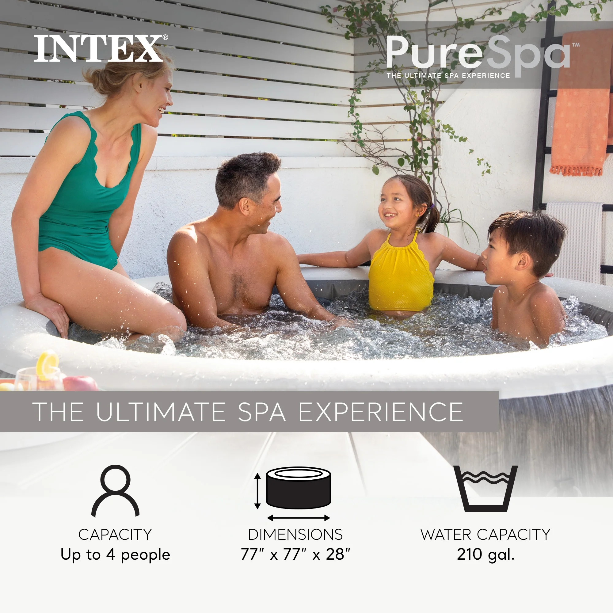 INTEX Purespa Plus Greywood Deluxe 4 Person Inflatable Spa W/ Jets