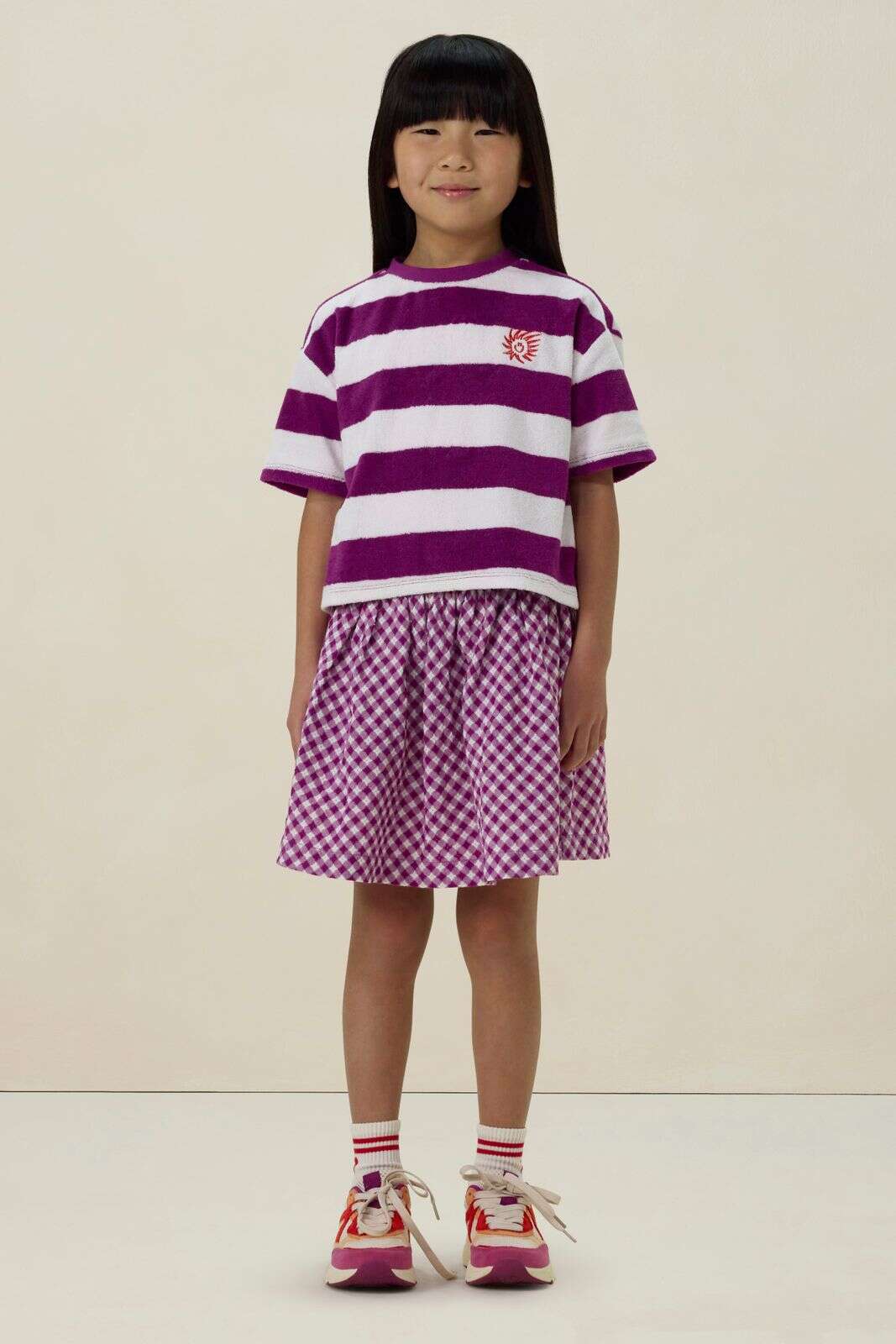 Paars gestreept badstof t-shirt