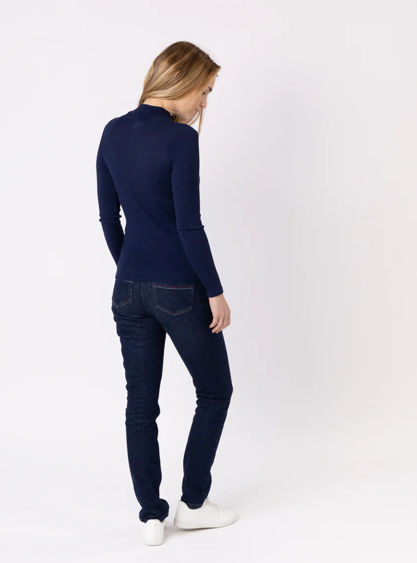 Pull chaussette femme col montant bleu marine