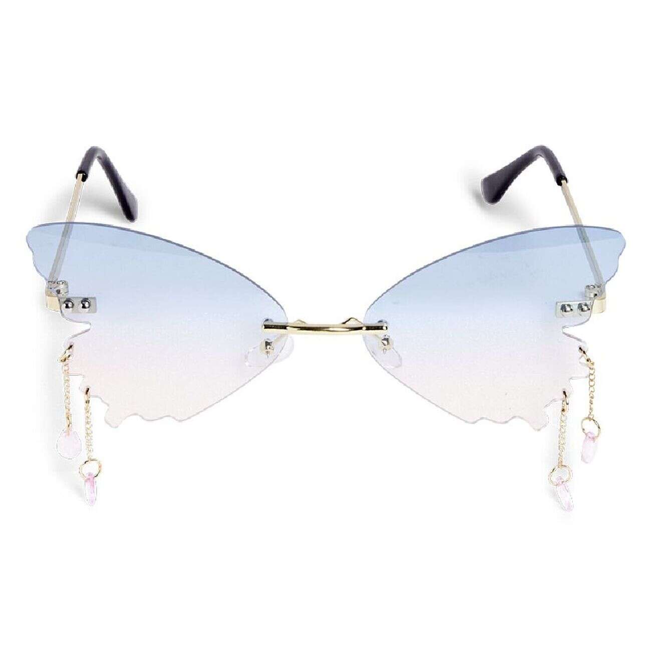 Lunettes fantaisies adulte papillon bleu et rose avec pendentif