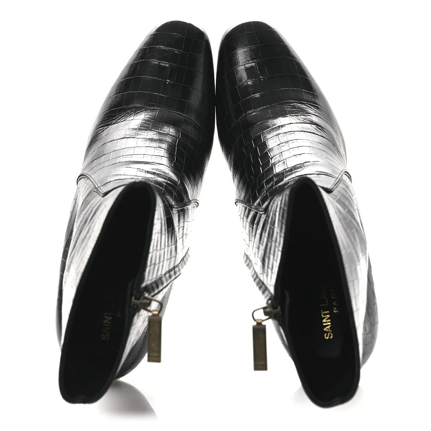 Shiny Crocodile Embossed Jane 90 Zip Booties 42 Black