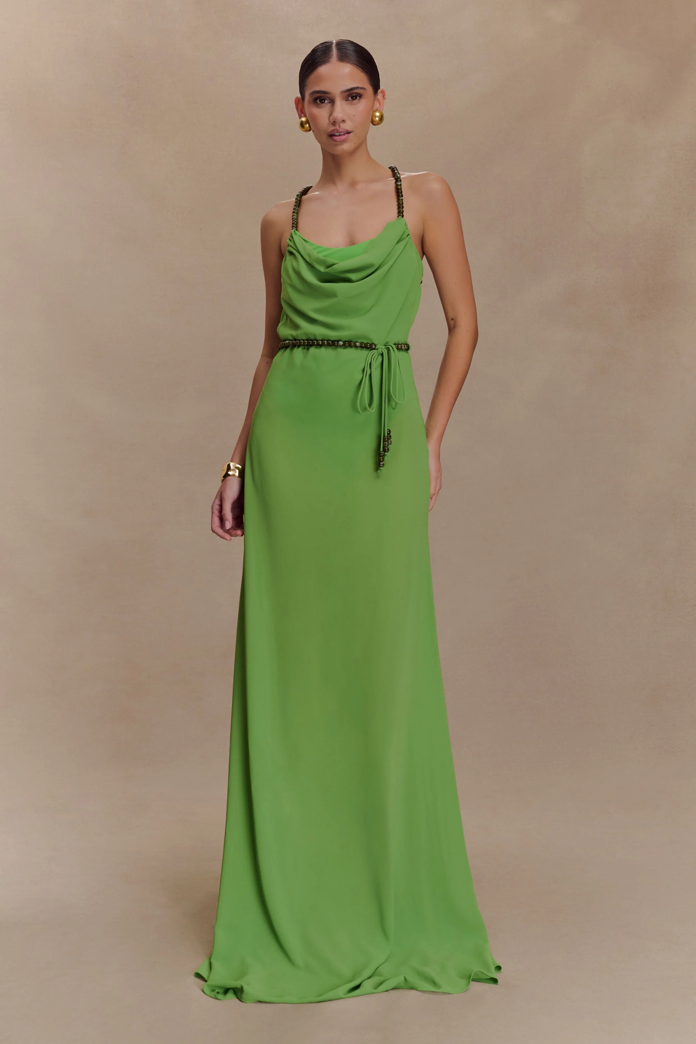 Elaine Chiffon Beaded Maxi Dress - Green