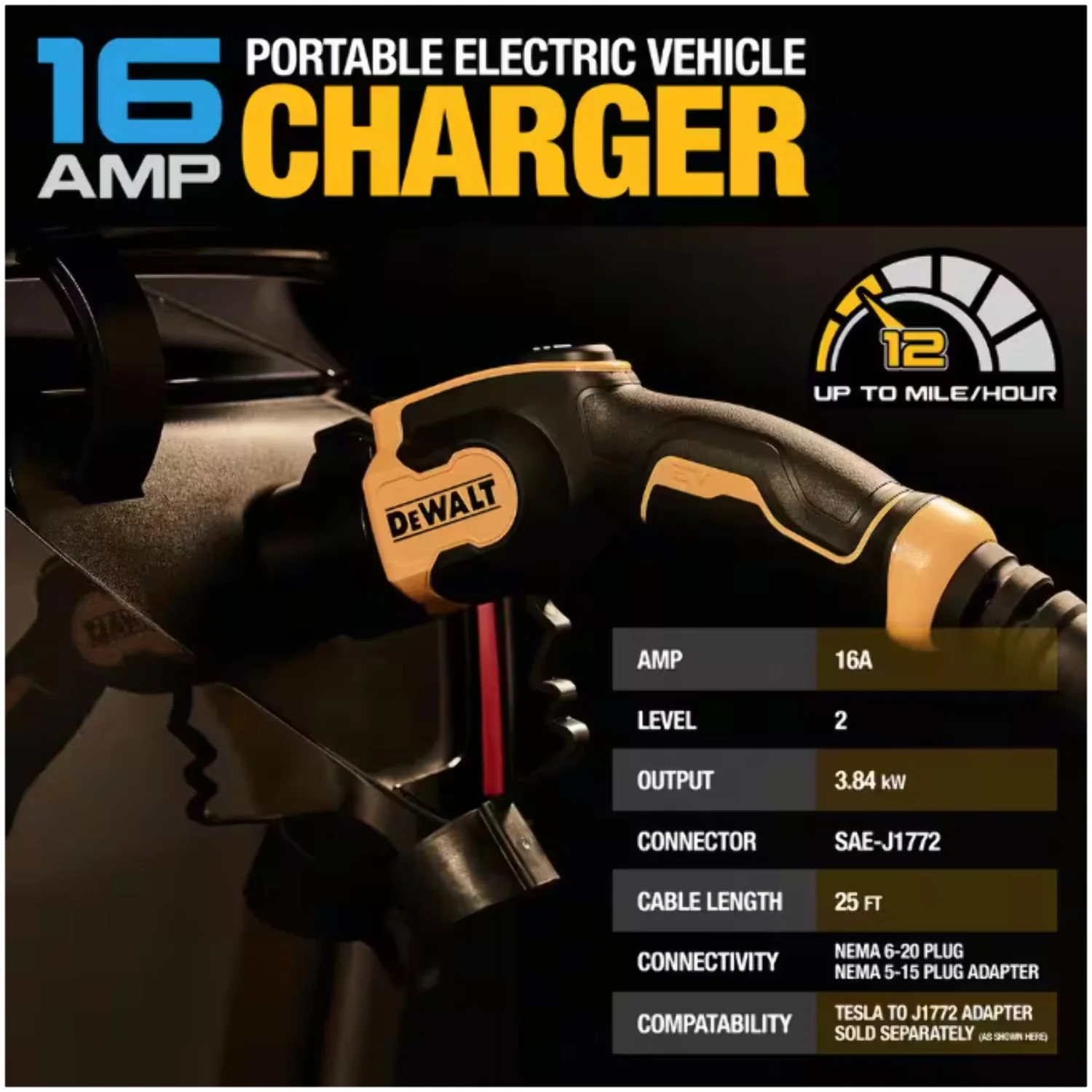 Level-2 Portable Electric Vehicle EV Charger up to 16 Amps, 120-240-Volt AC 3.8 KW, 25 Ft. Cable, Weatherproof - Image 5