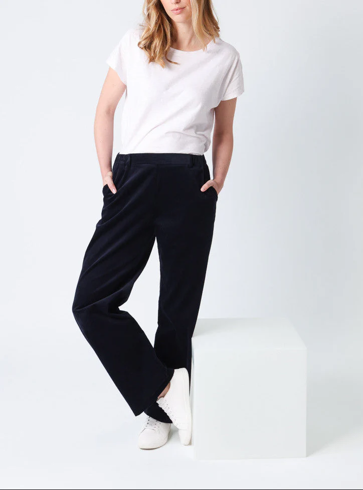Pantalon large femme bleu marine