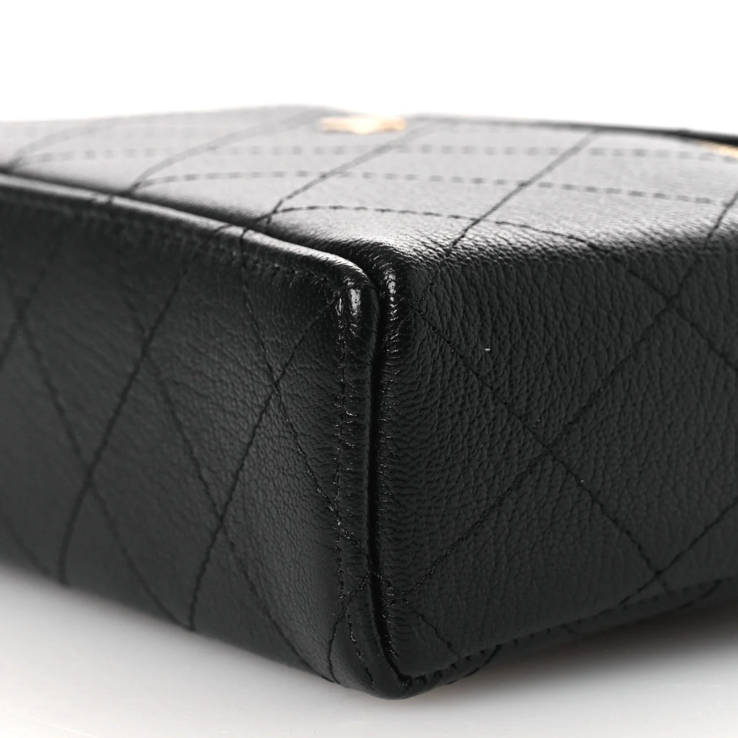 Goatskin Stitched Top Handle Slim Vanity With Chain Black