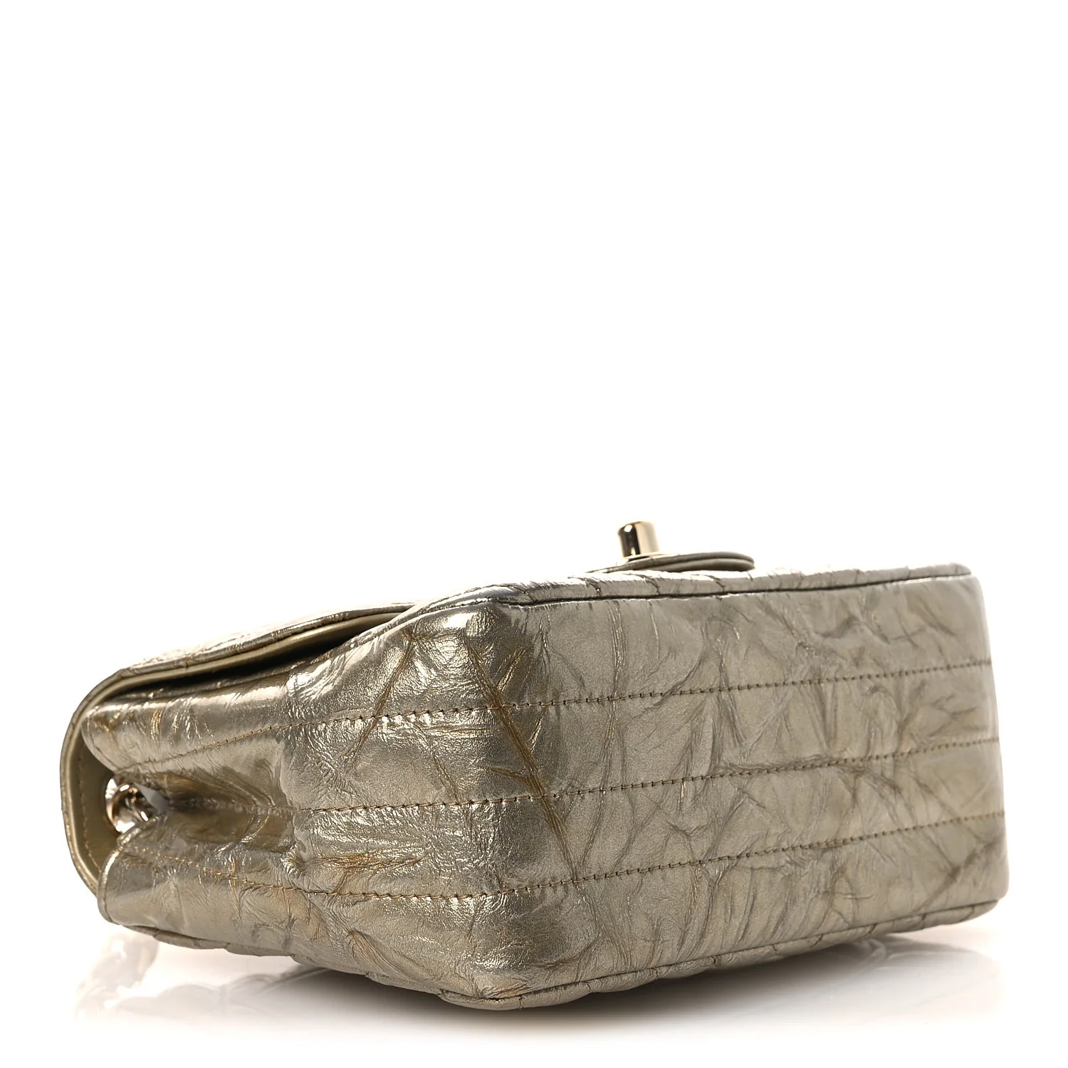 Metallic Crumpled Calfskin Chevron Quilted Mini Square Flap Gold