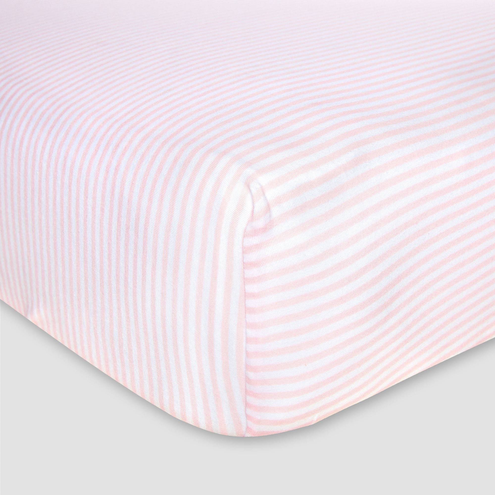 Burt's Bees Baby Bee Essentials Stripe Organic Cotton Fitted Crib Sheet in Blossom
