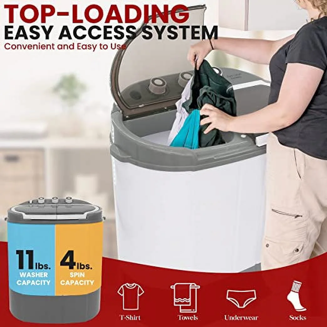 Pure Clean 110 Volt 2 in 1 Compact and Portable Washer and Dryer, Gray(Gray) - Image 3