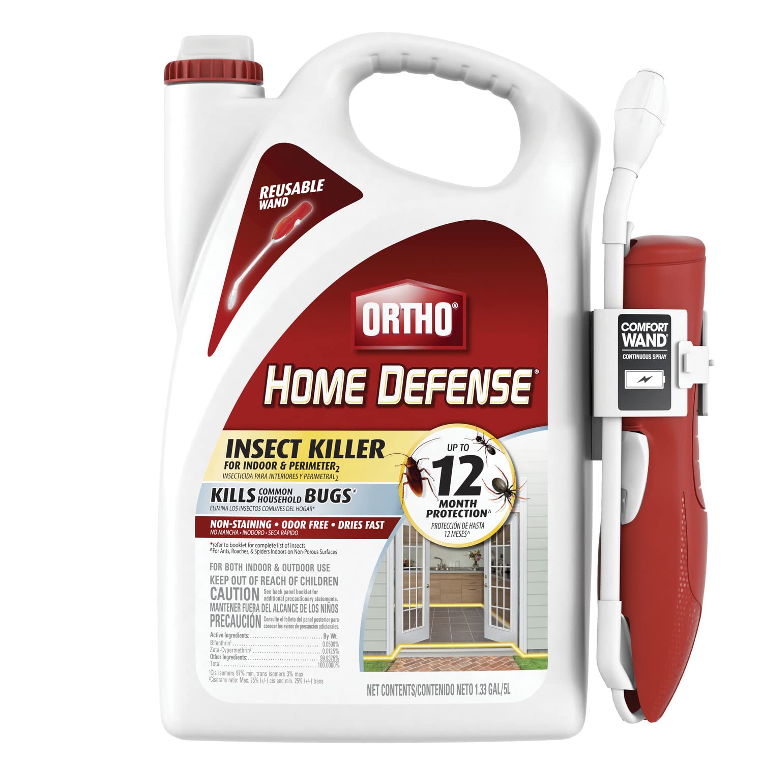 Ortho Home Defense Insect Killer for Indoor & Perimeter2, Wall, 1.33 gal| Ready-To-Use Bug Killer with Comfort Wand, Kills Ants, Roaches and Spiders, Use in Kitchens, Bathrooms and Home Perimeter