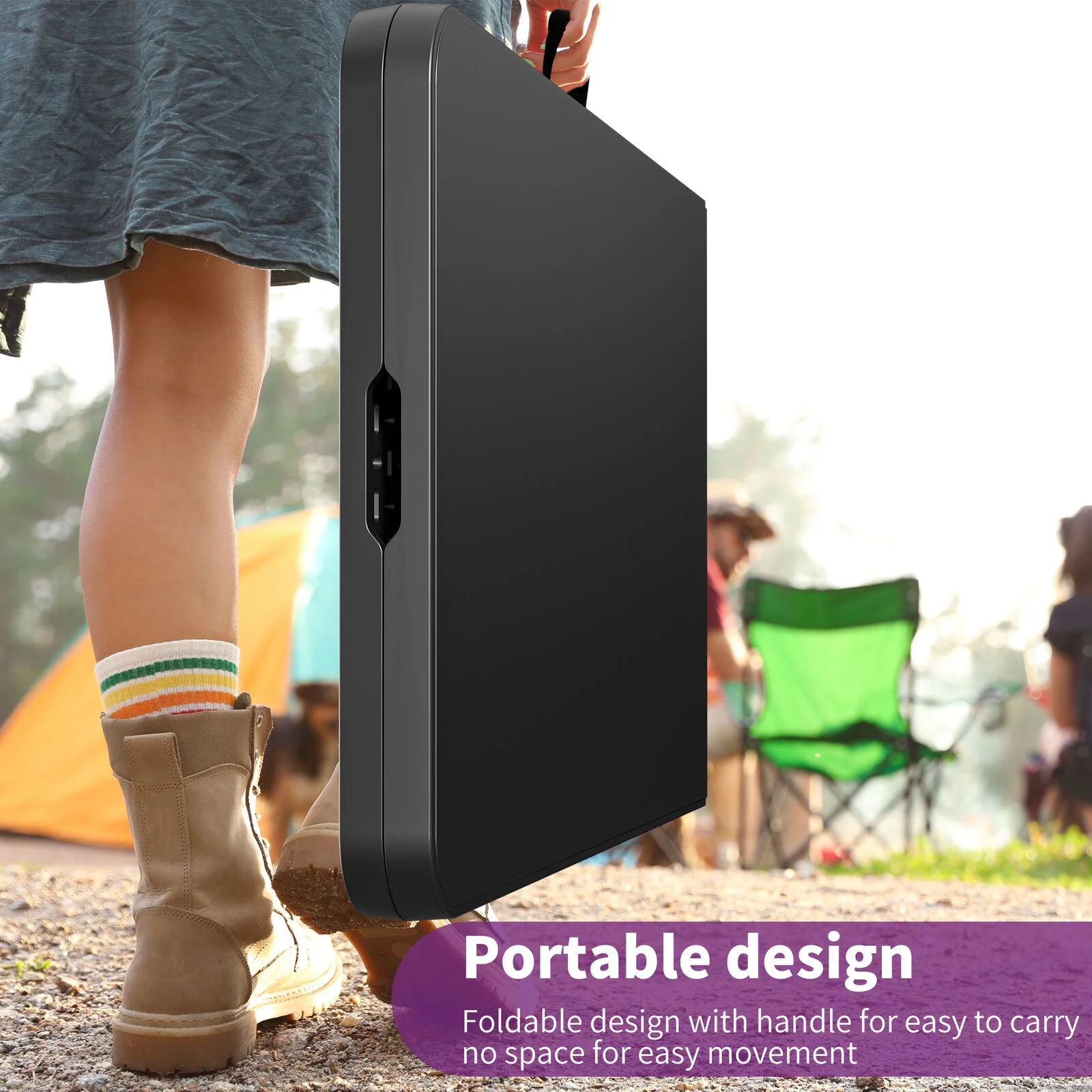 8ft Portable Outdoor Table, Folding Design for Easy Storage and Transport,Plastic Material,Perfect for Picnic, Party, Camp Dining,Also Suitable for Indoor Use, Sturdy and Spacious Tabletop Black(Black) Image 7
