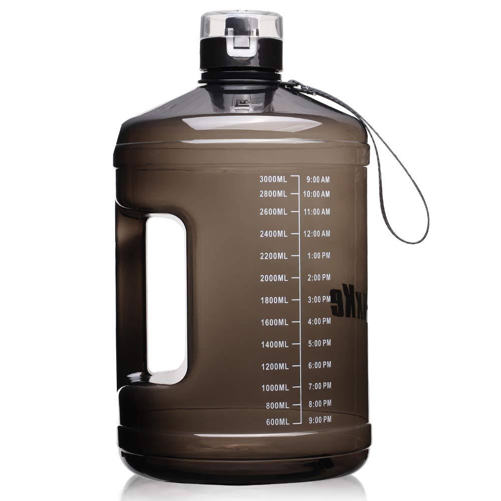 SLUXKE 1 Gallon Water Bottle Portable Water Jug Fitness Sports Daily Water Bottle with Motivational Time Marker,Leak-Proof, Wide