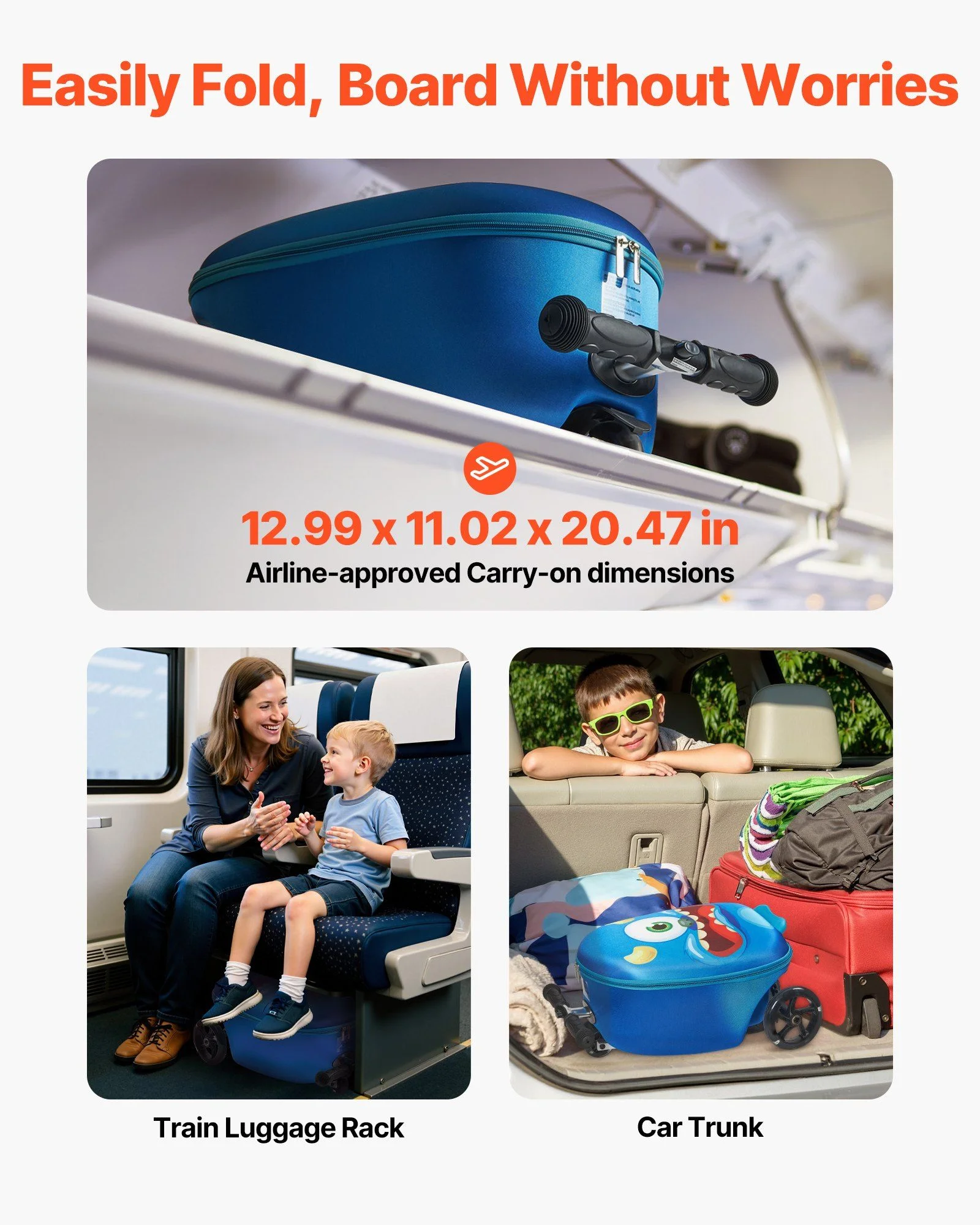 Ride-on Luggage 20-inch Kids Scooter Suitcase with Flash Wheels Blue - Image 5