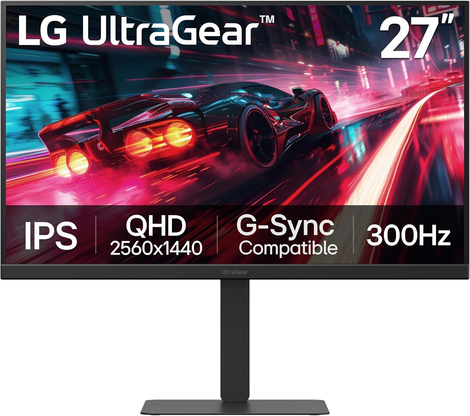 LG 27G640A-B 27-inch Ultragear QHD (2560 x 1440) IPS Gaming Monitor  300Hz  1ms  NVIDIA G-Sync  AMD FreeSync Premium  VESA DisplayHDR 400  HDMI 2.1  USB Type-C  Tilt/Height/Swivel/Pivot Stand  Black