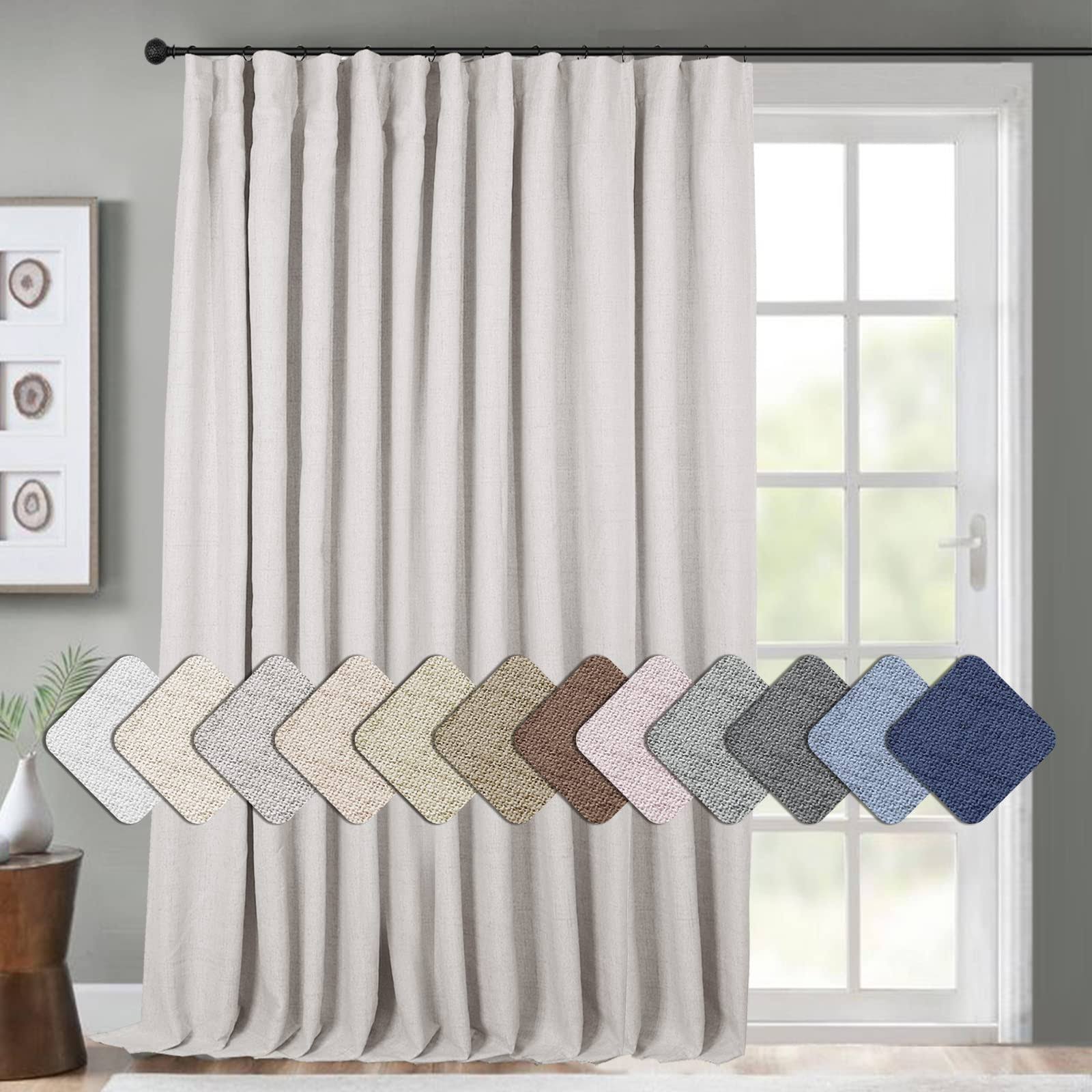 INOVADAY Thermal Sliding Door Curtains 100% Blackout Extra Wide for Patio, Linen Textured Farmhouse Glass Door Drapes (W100 x L84, 1 Panel, Beige)