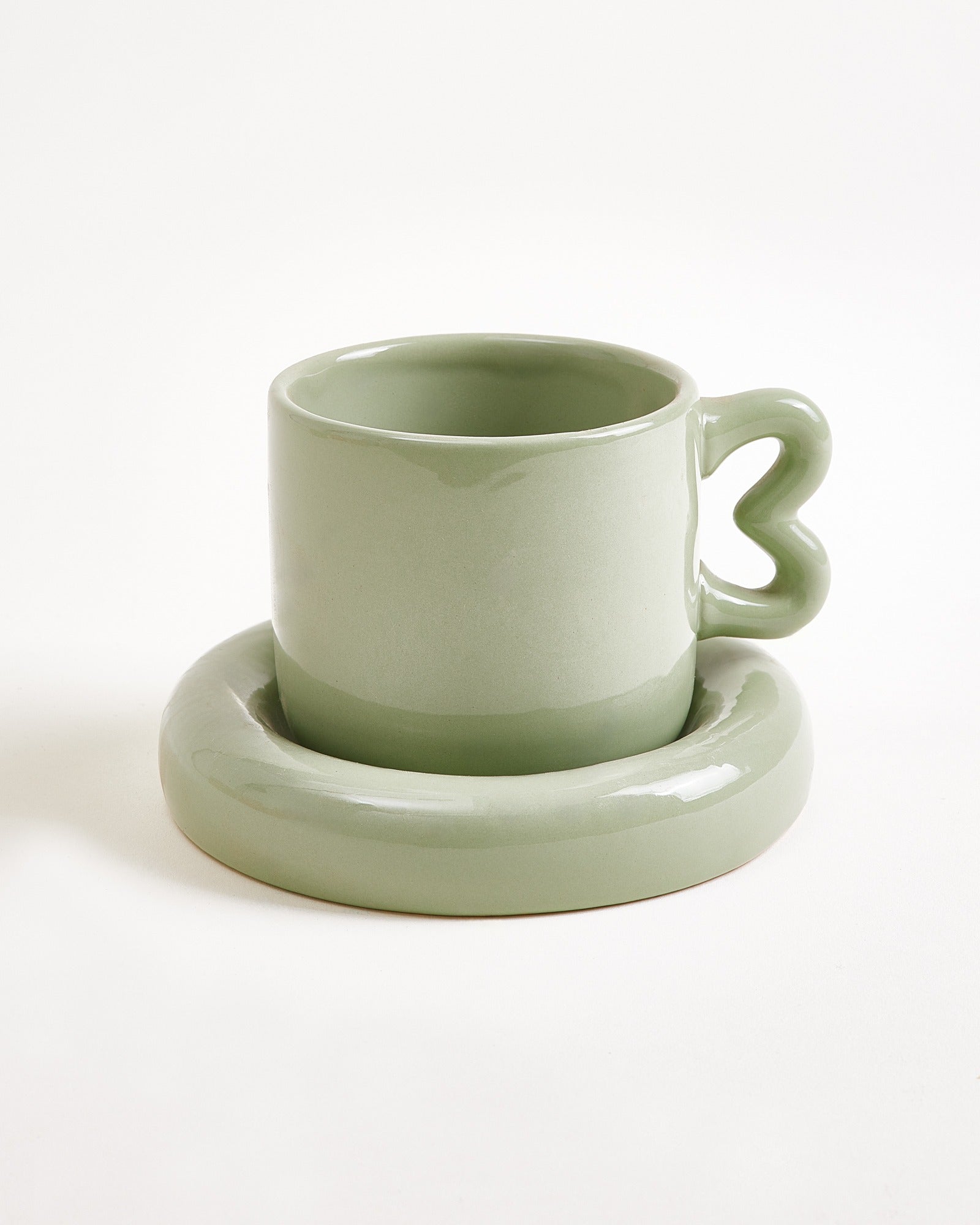 SEIA MUG & SAUCER HEART SAGE GREEN