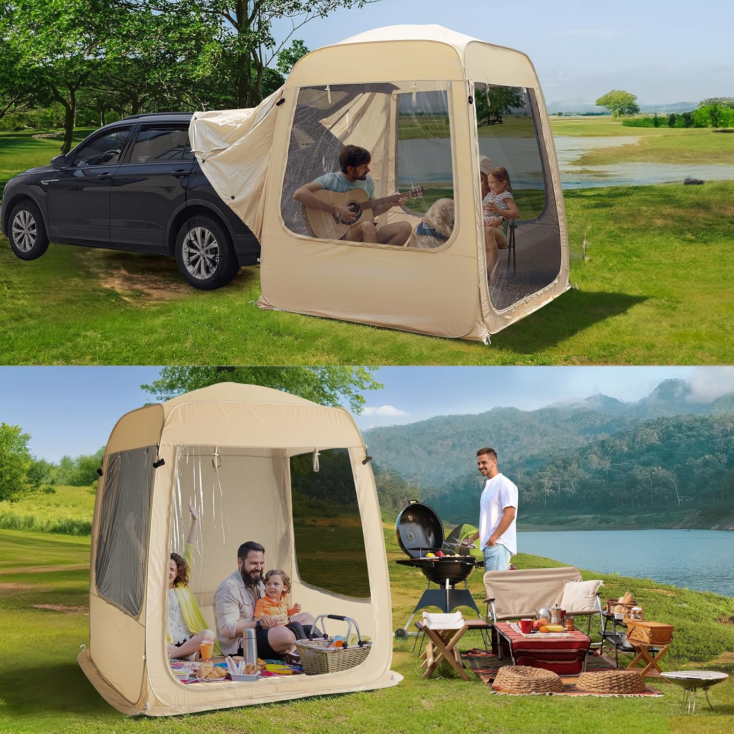 Gazebo moustiquaire pouvant accueillir 6, 10 ou 15 personnes. Tente de style igloo avec moustiquaire latérale. Idéal