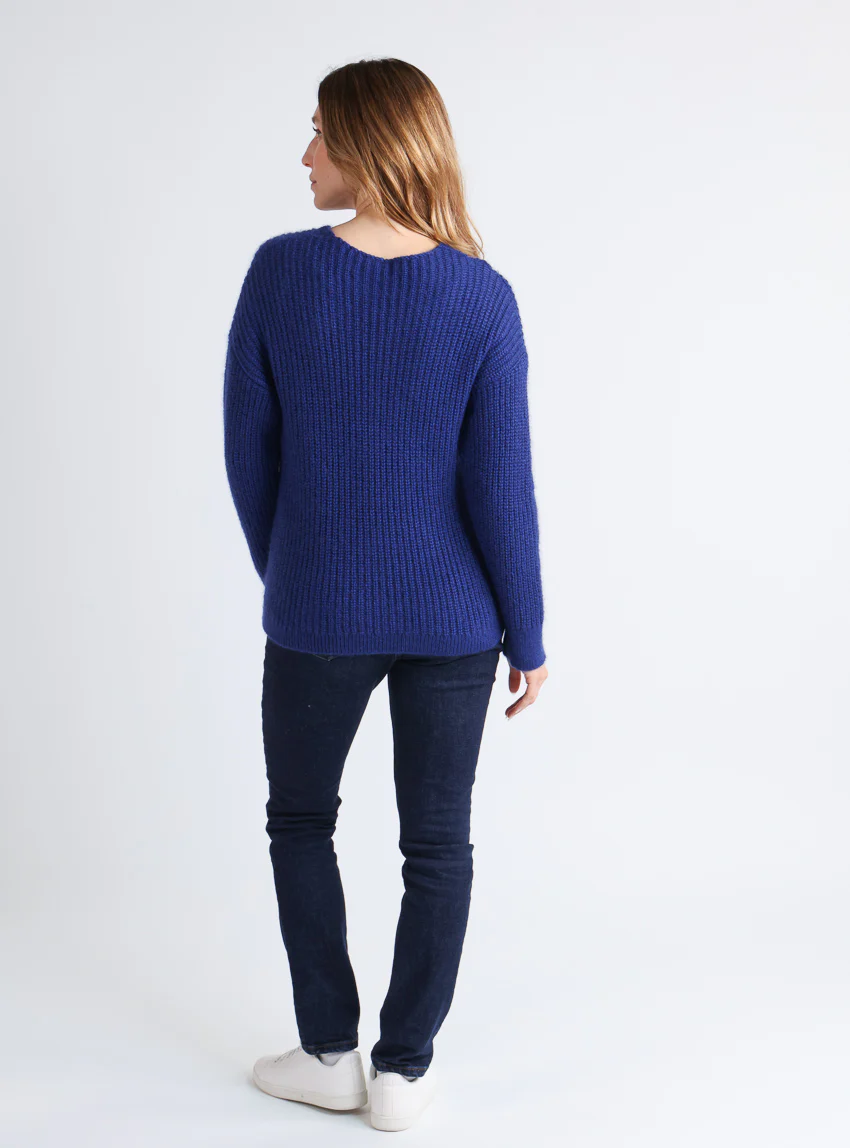 Pull femme maille perlée bleu indigo