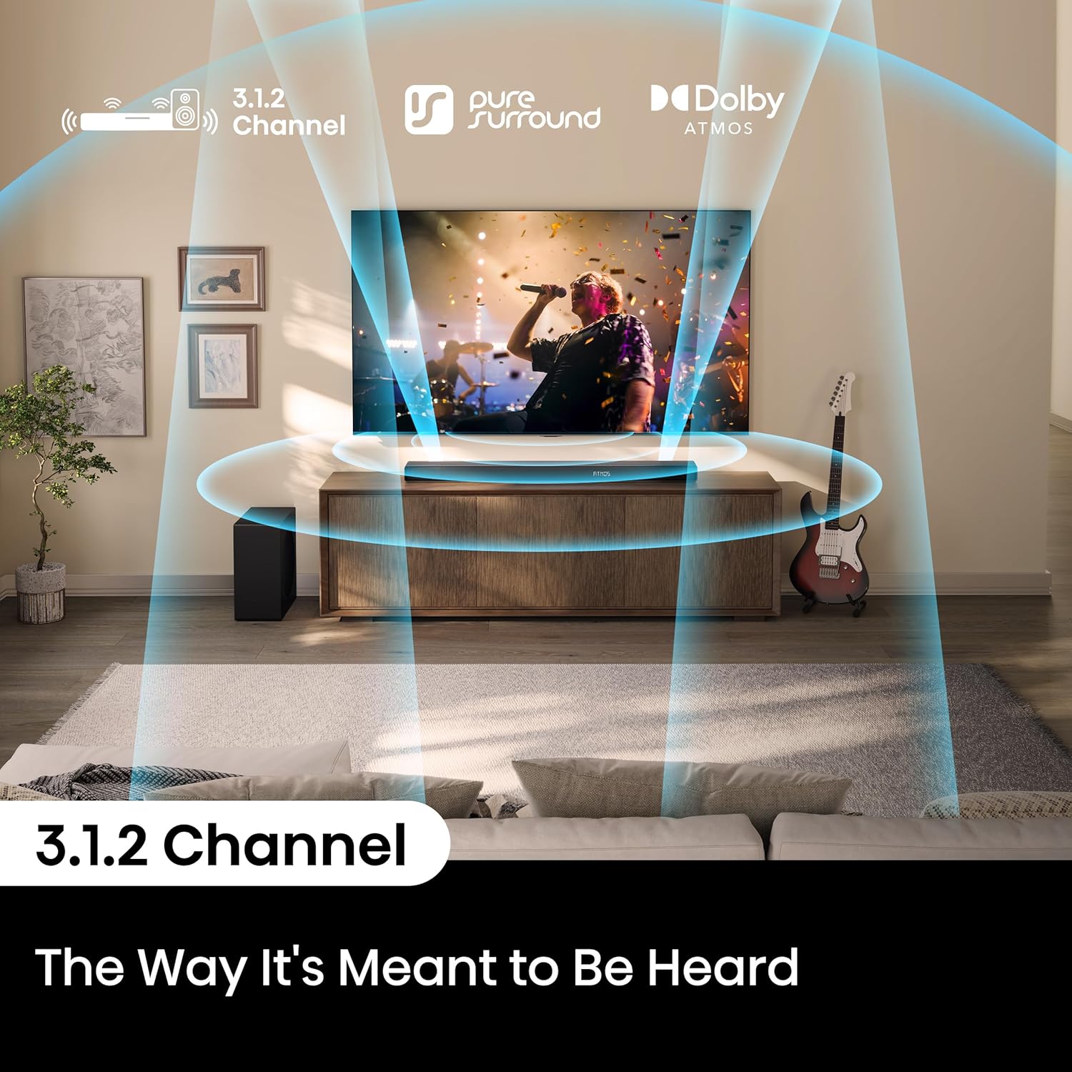 Hisense AX3120Q 3.1.2Ch Sound Bar with Wireless Subwoofer  Dolby Atmos  DTS:X  Bluetooth 5.3  Roku TV Ready  HDMI/AUX/ARC/Optical/USB  EzPlay 3.0  7 EQ Modes  Hi Concerto  Black