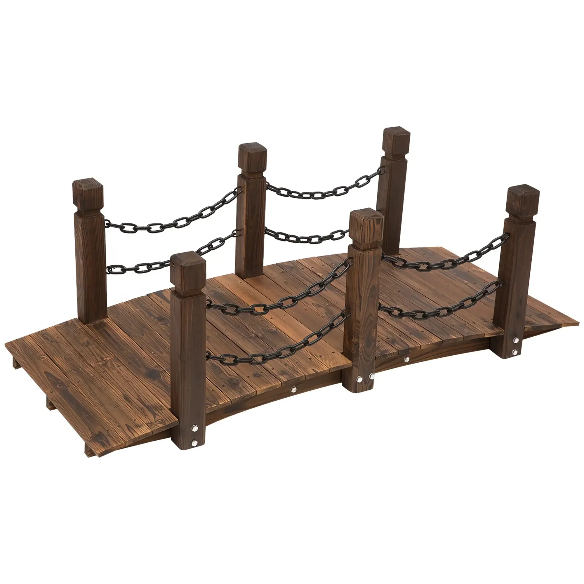 5 ft Wooden Garden Bridge Arc Footbridge with Metal Chain Railings & Solid Fir Construction