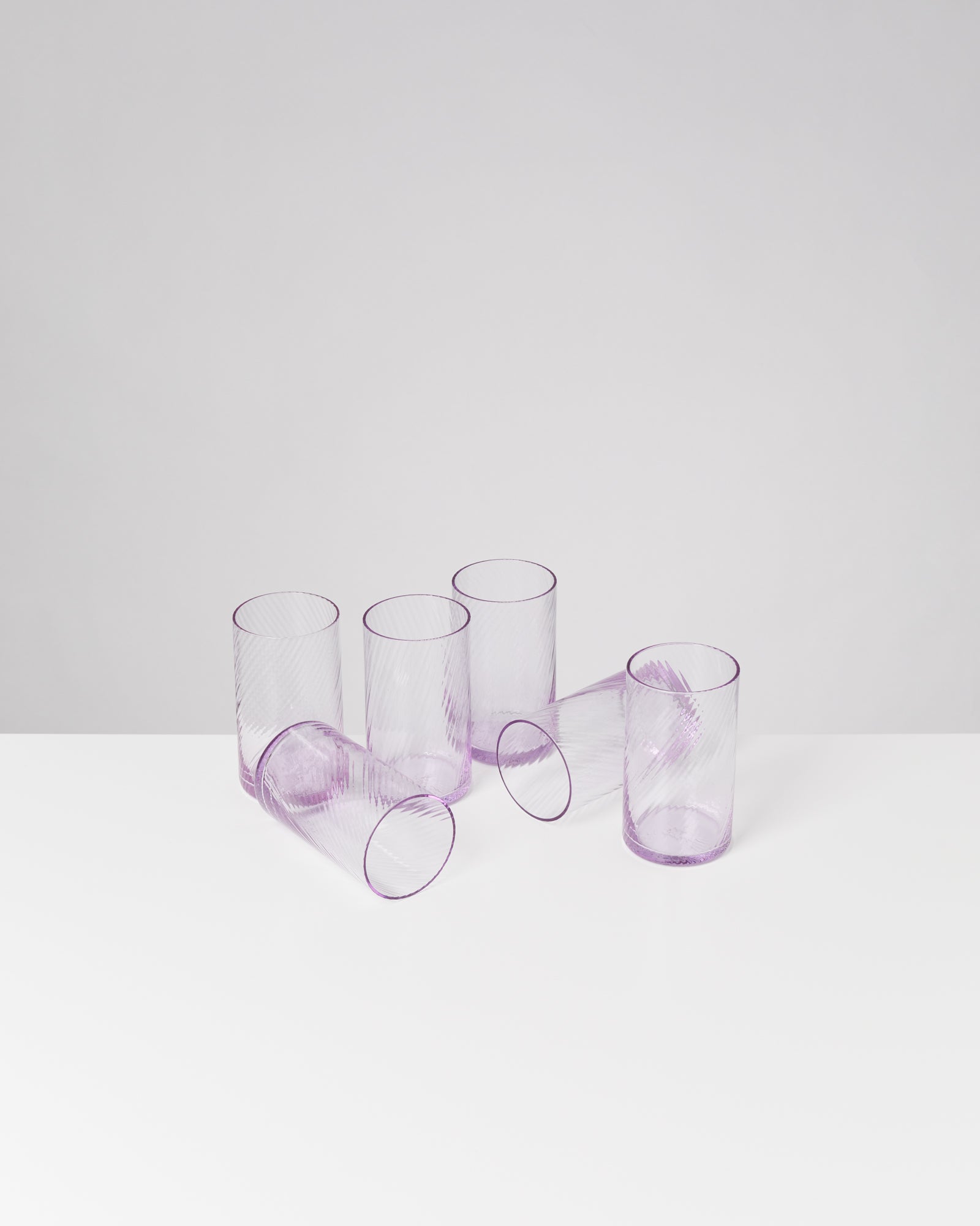 LEIRIA - SMALL GLASS RIFFLED PURPLE SET OF 6