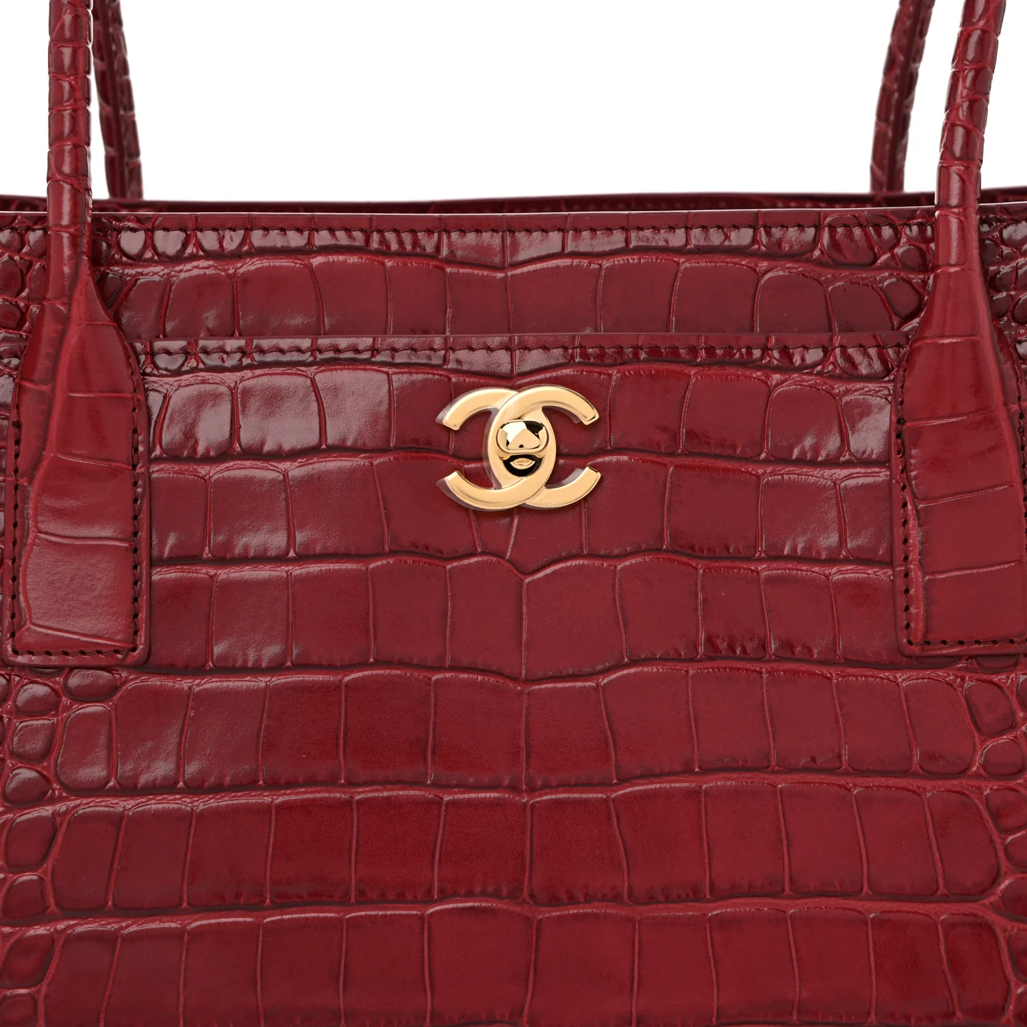Calfskin Crocodile Embossed Archetype Small Shopper Tote Burgundy
