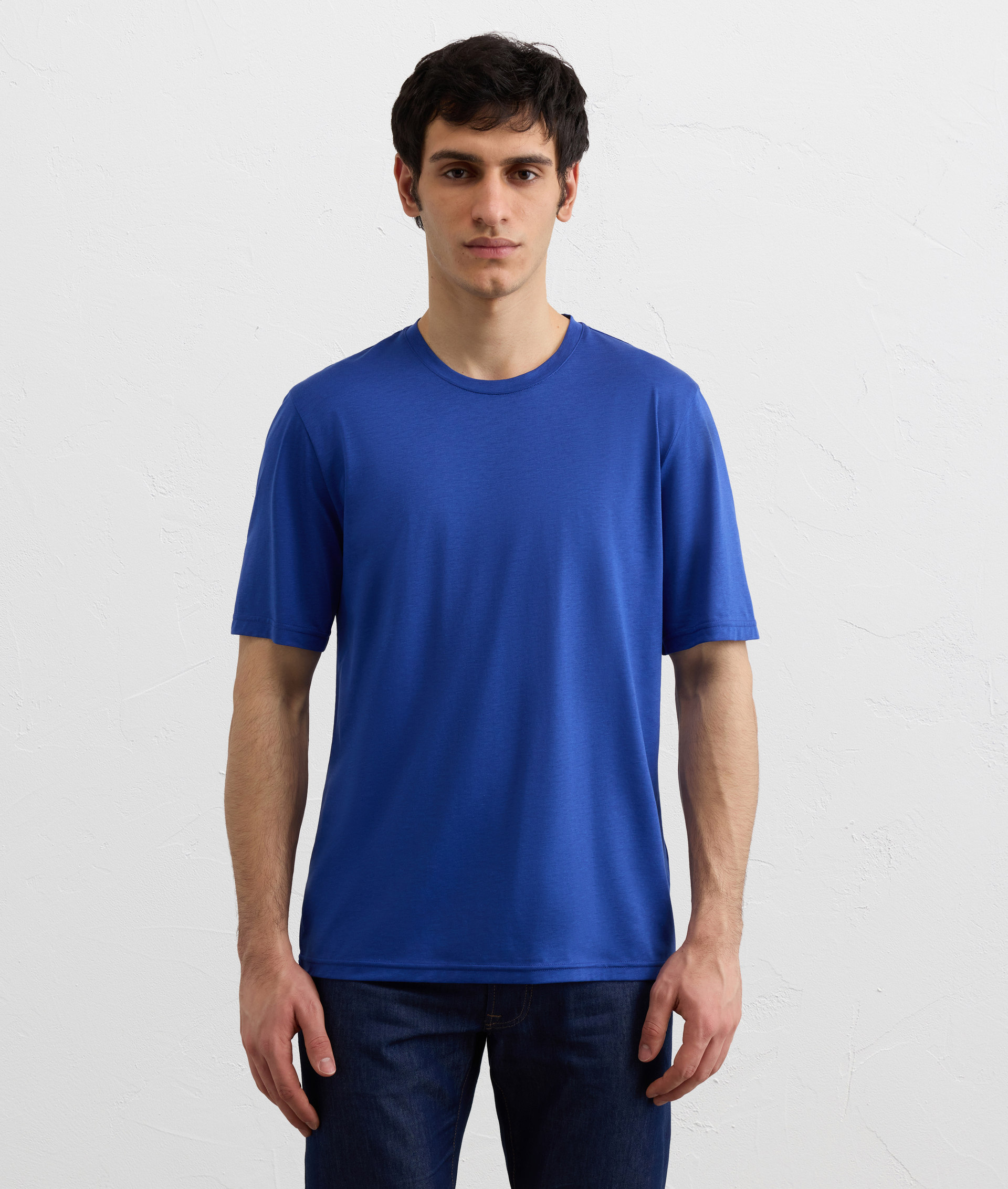 BLUE LIGHTWEIGHT COTTON AND LYOCELL JERSEY T SHIRT