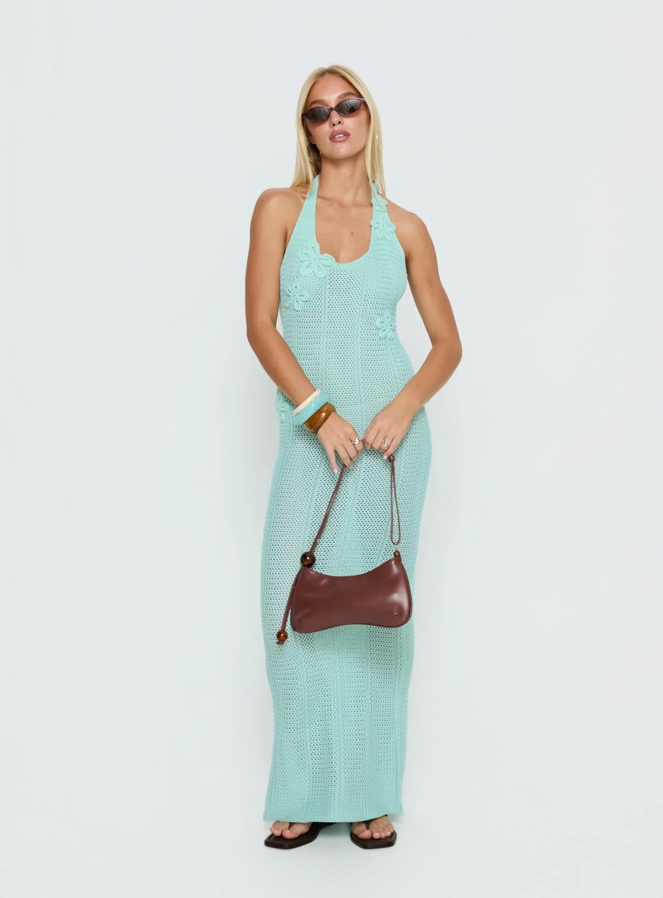 Nalanie Halter Crochet Maxi Dress Aqua