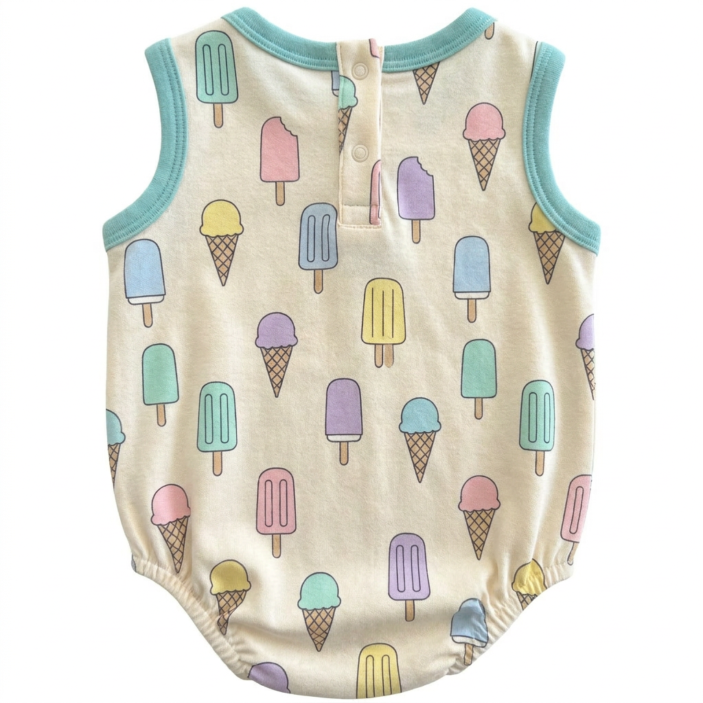 Cute Full Print Sleeveless Baby Bodysuit Back Button Design Toddler Home Wear Breathable Summer Newborn Romper