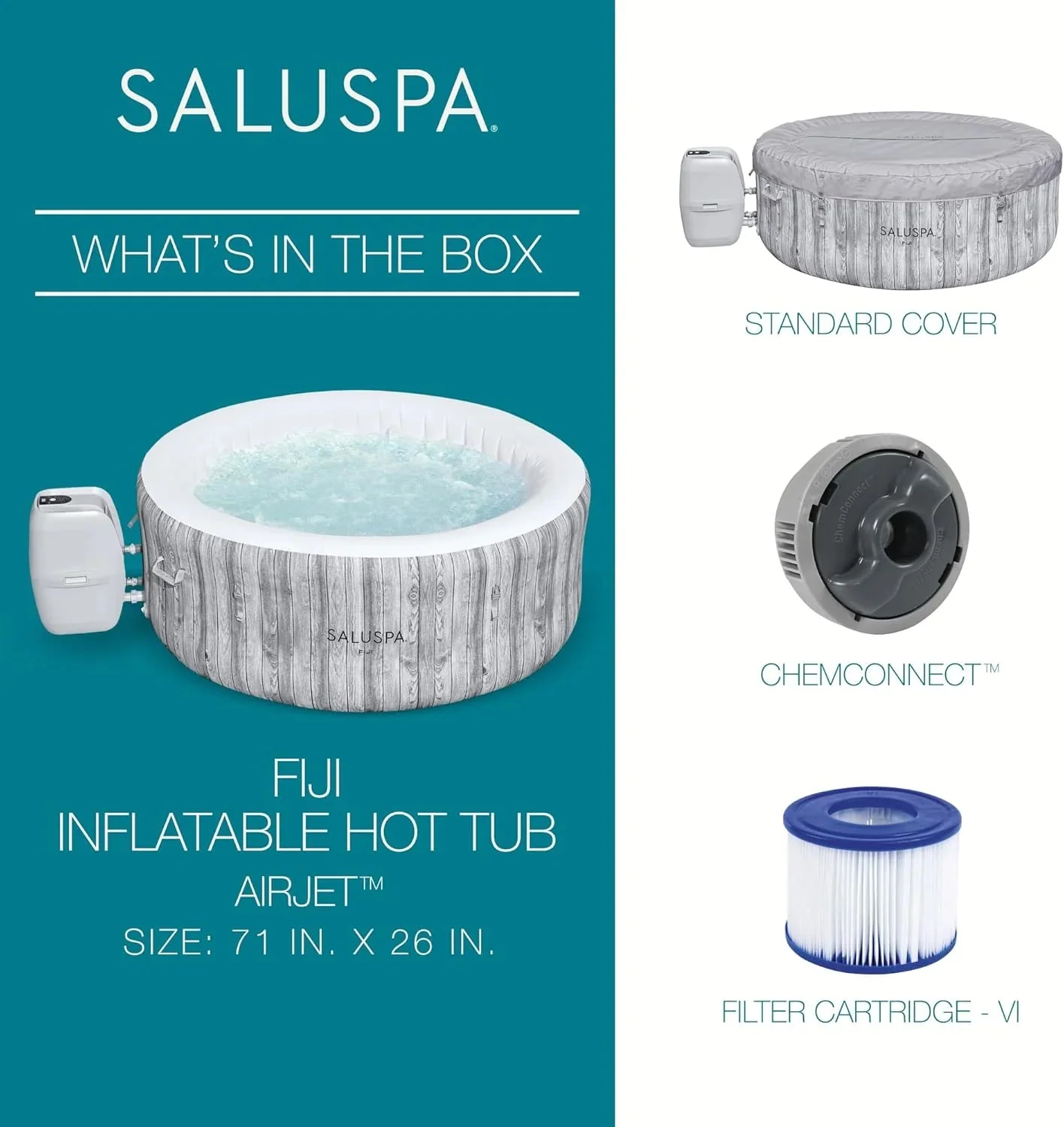 Large Round 2 to 4 Person Inflatable Hot Tub Portable Outdoor Spa with 120 Airjets and Energysense Cover, Grey