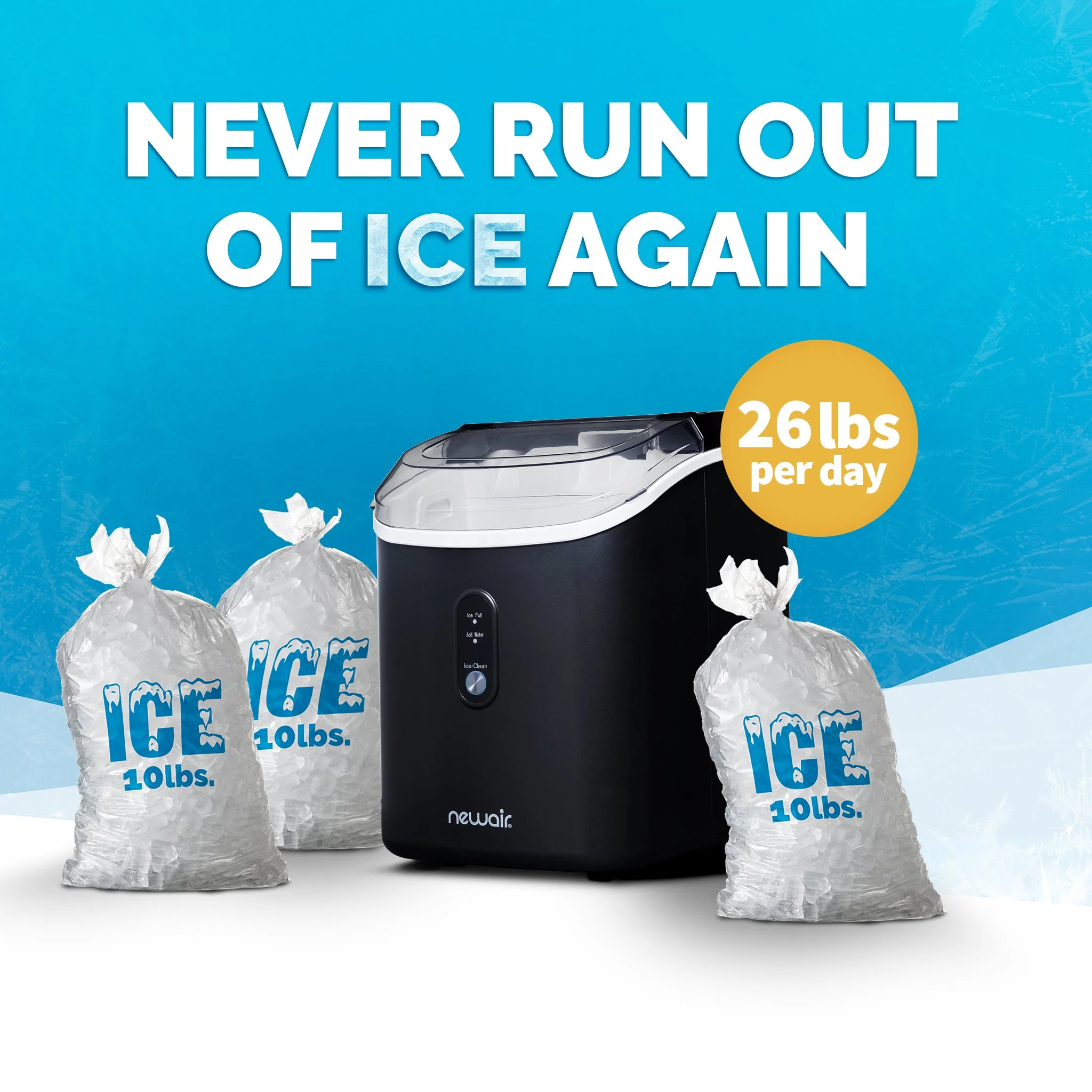 Newair Countertop Nugget Ice Maker in Matte Black or Stainless Steel, 26 lbs/Day